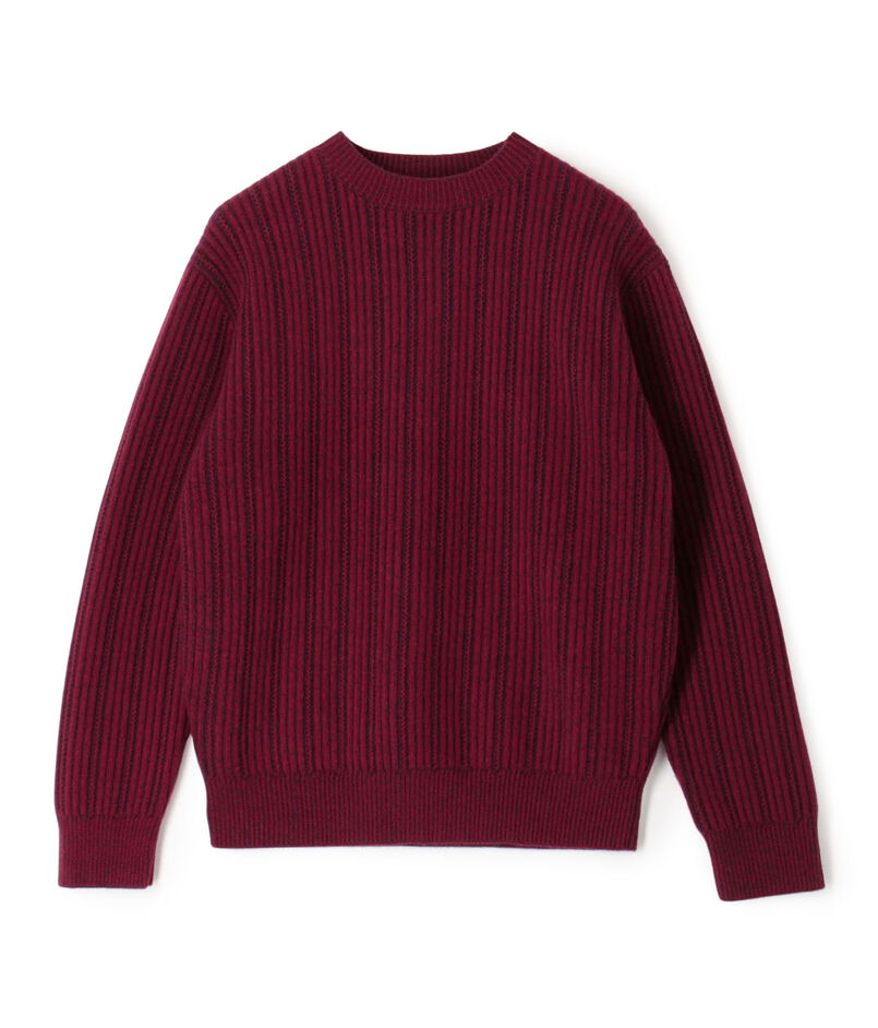 ウールカシミヤシルク リブクルーネックプルオーバーニット