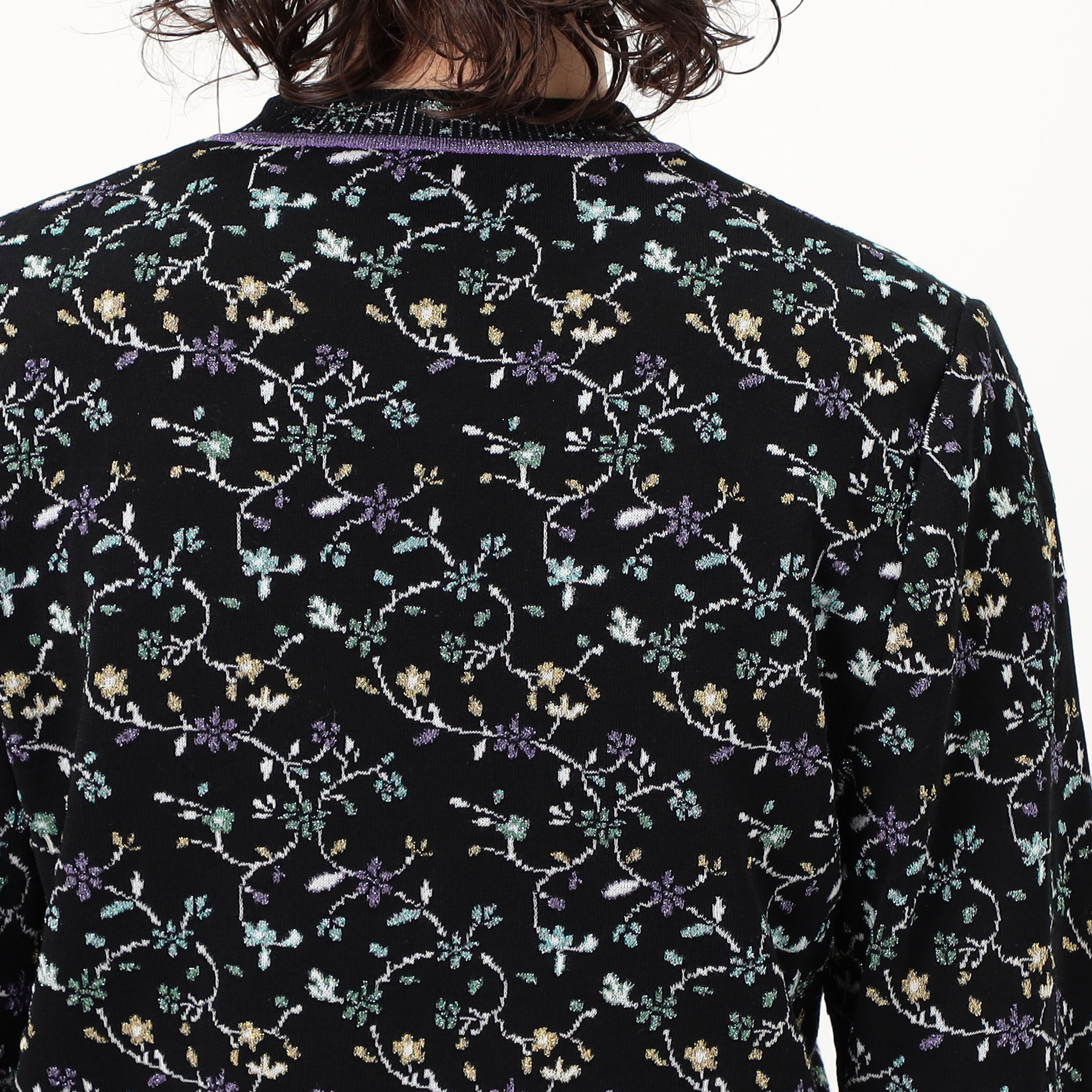 Mame Kurogouchi Floral Motif Glitter Knit Cardigan