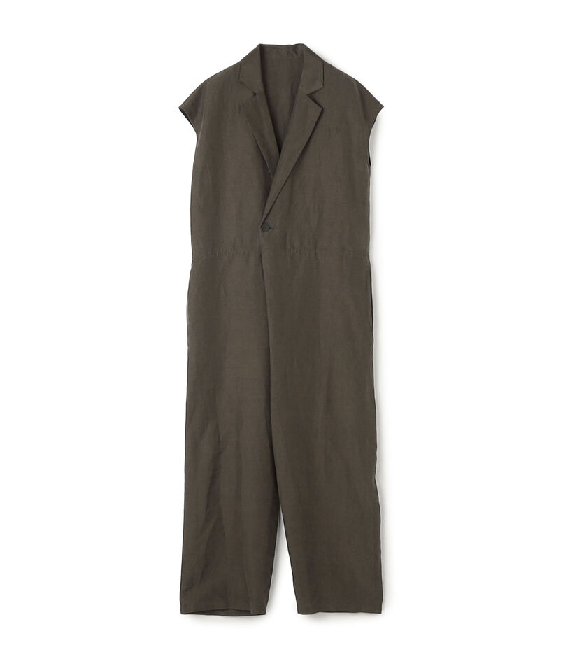 リネンキュプラシルクコンパクト チェスターカラーサロペット