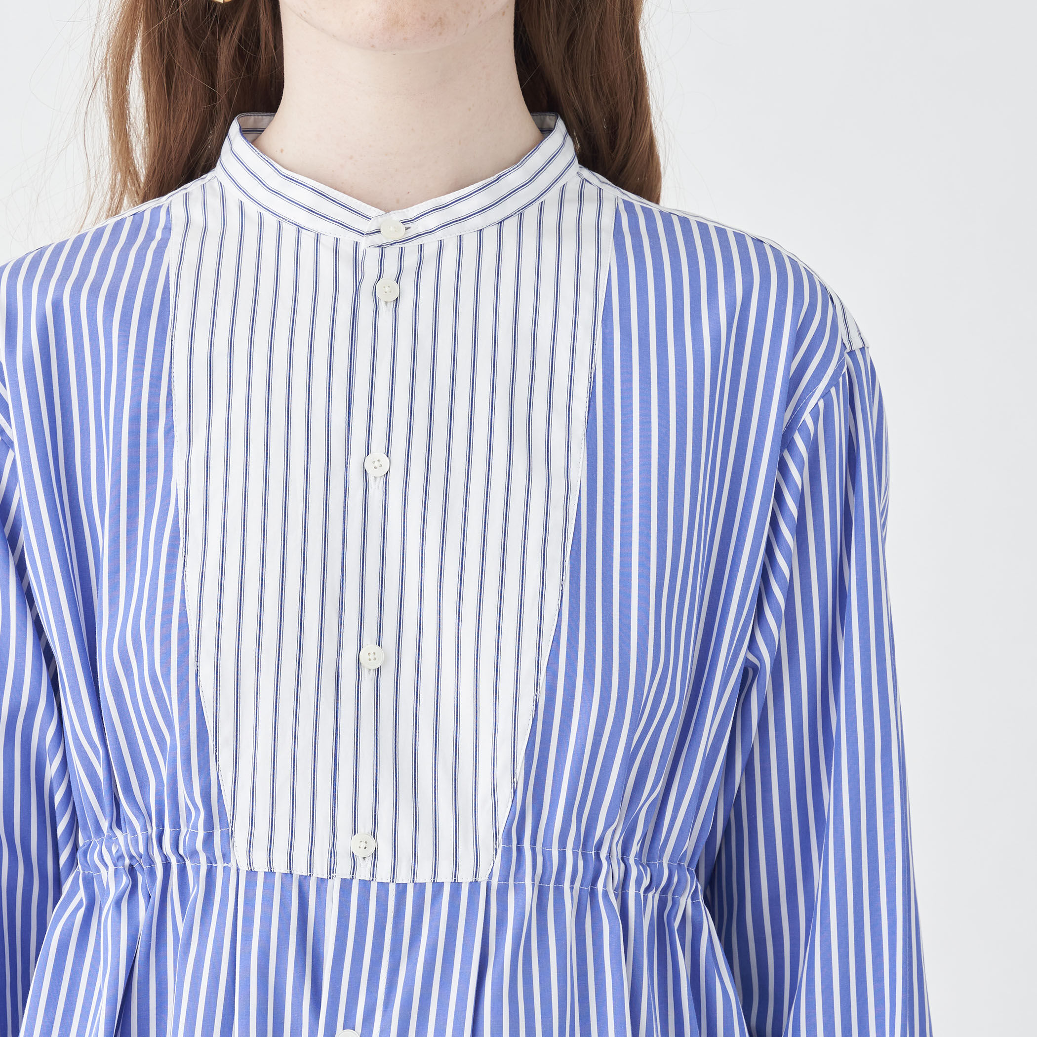 【新品】プランテーション　シャーリングコットンチュニックシャツワンピース　M Aletta vita シャツ チュニック ブラウス バンドカラー