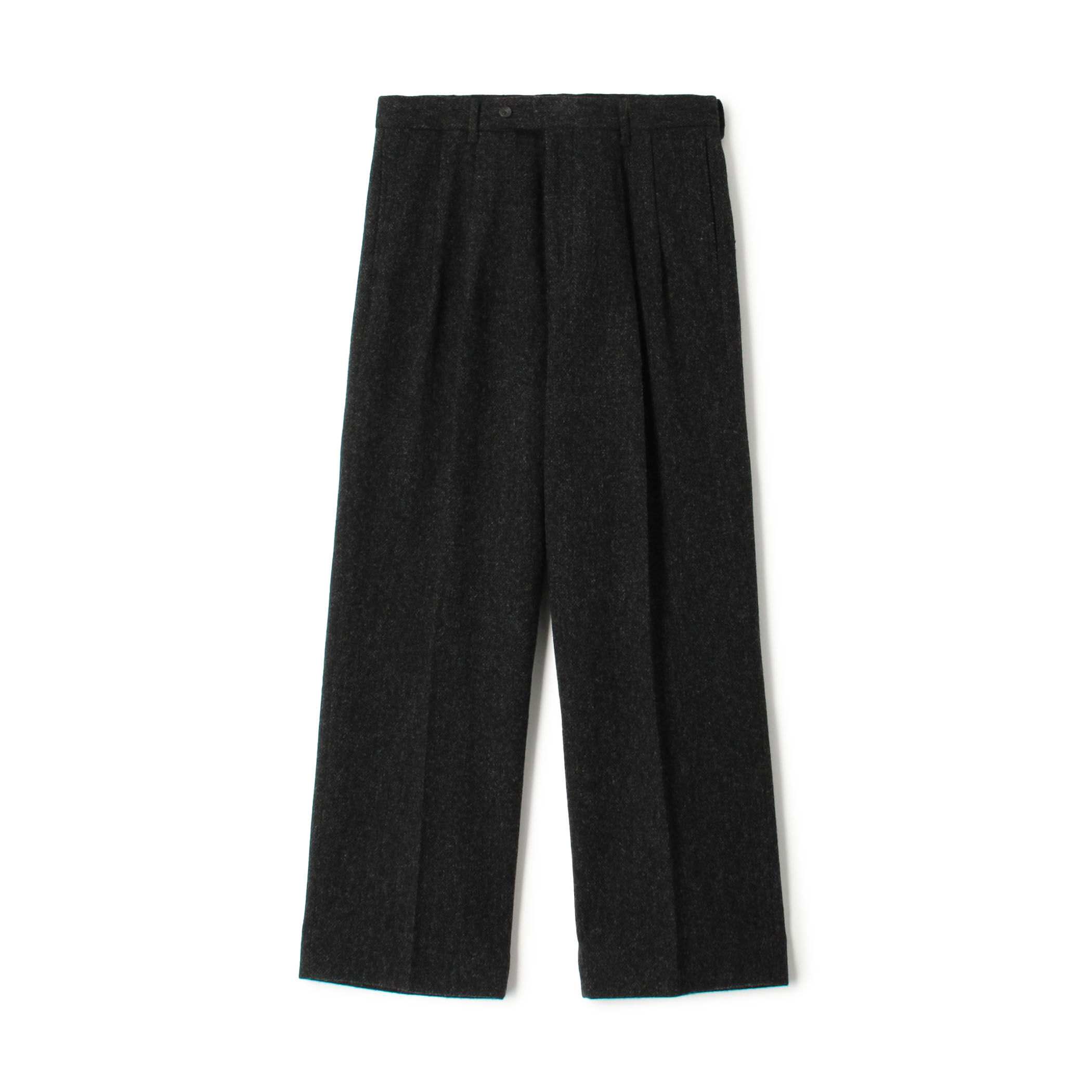 ウールツイードヘリンボーン 2プリーツワイドストレートバレルパンツ