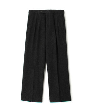 ウールツイードヘリンボーン 2プリーツワイドストレートバレルパンツ