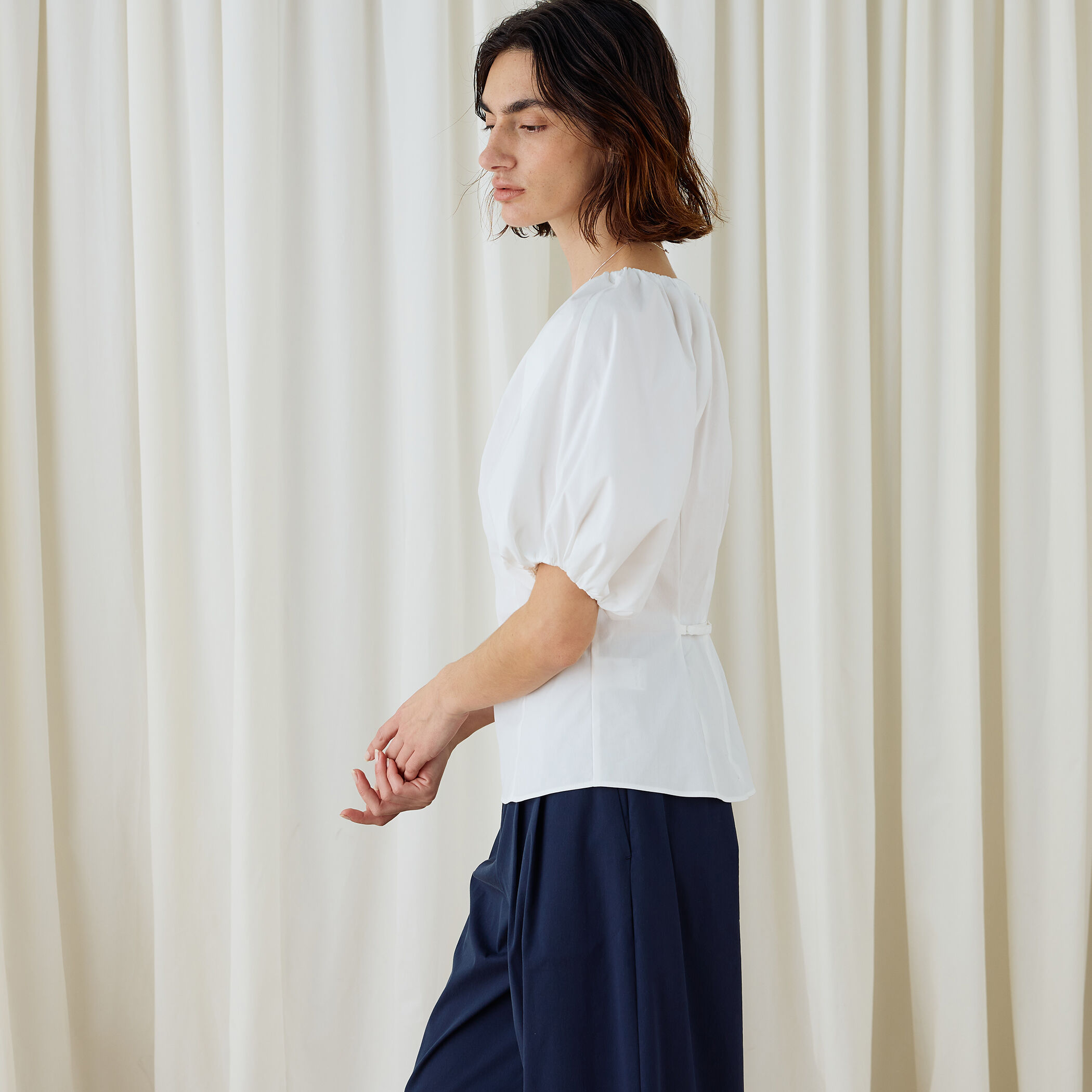 未使用 25SS DES PRES デプレ ストレッチポプリン ギャザーブラウス 22-01-51-01412 Fサイズ ネイビー レディース 古着 中古 USED ストレッチポプリン ギャザーブラウス（DES PRES）｜ルミネの