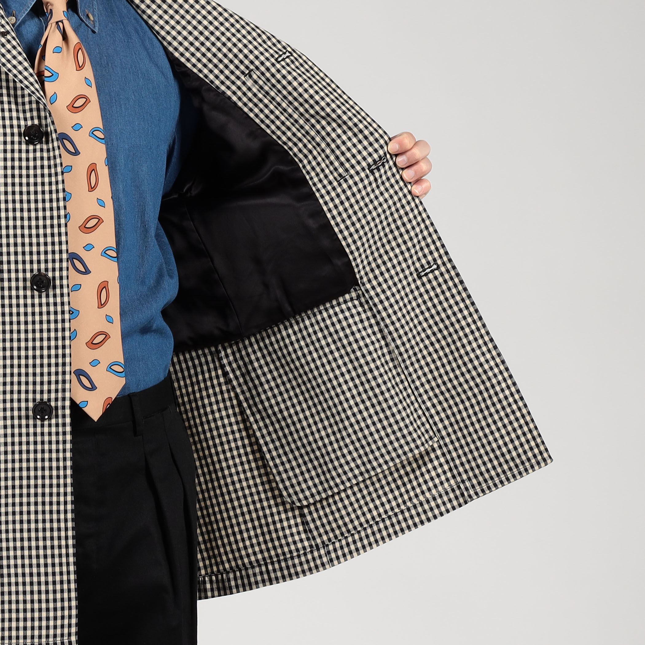 シルクカシミア ギンガムチェック シングルブレステッド ショート