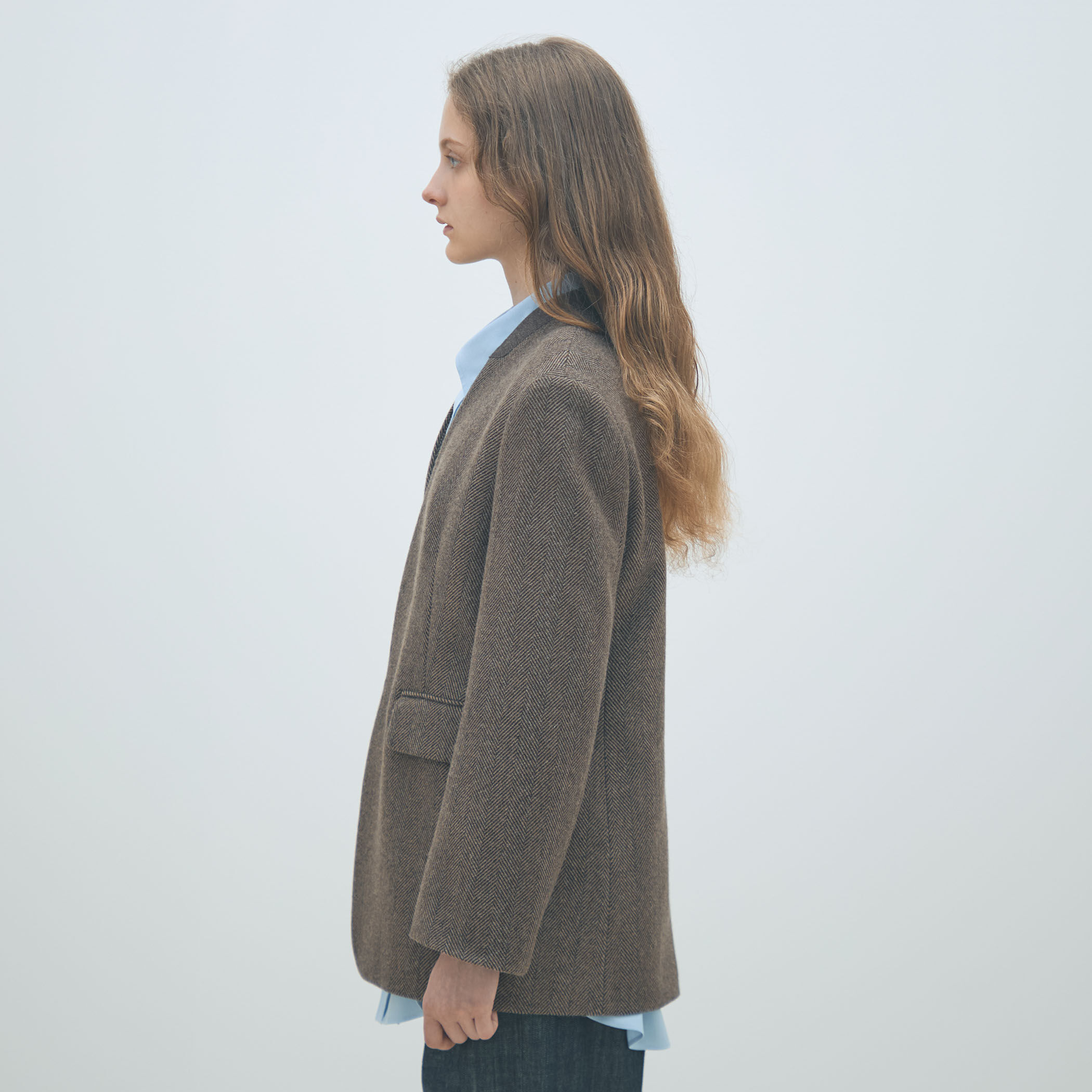 アルパカヘリンボーン カラーレスジャケット｜トゥモローランド 公式通販