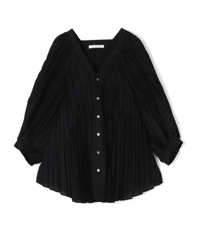 コットンシルクプリーツ Vネックシャツ