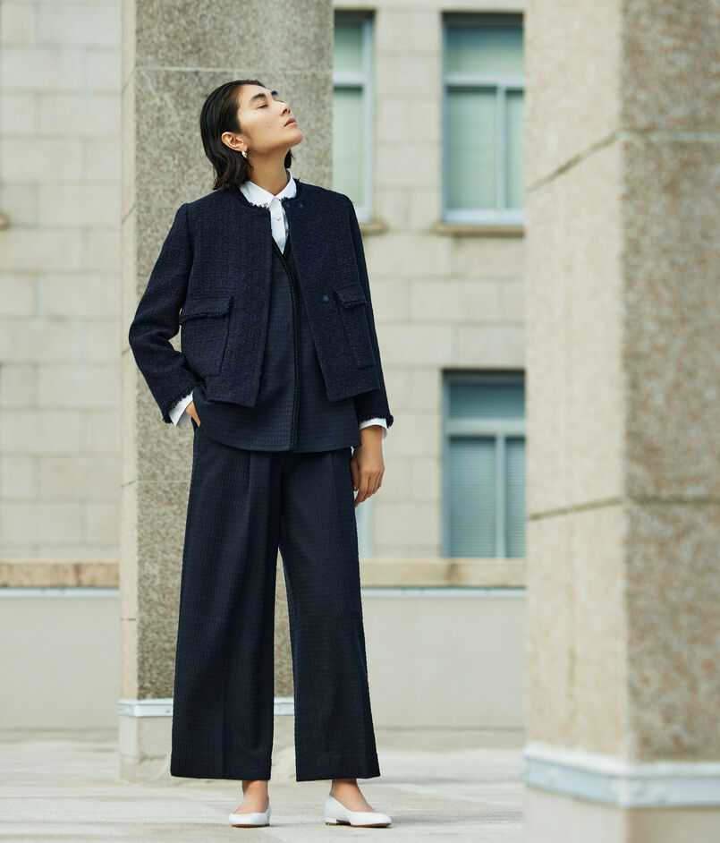 ライトファンシーツイード サスペンダーワイドパンツ