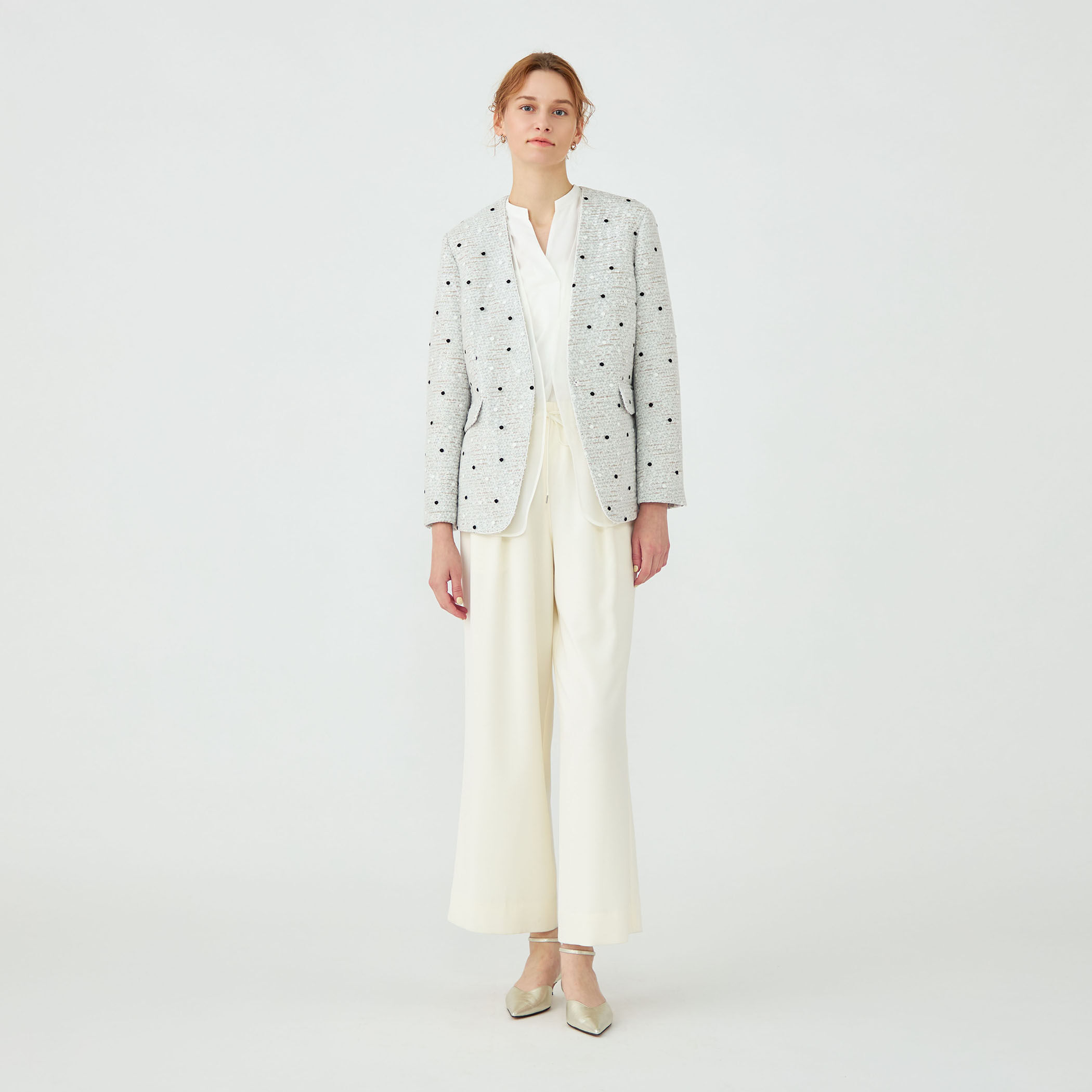 WEB先行予約】ラッピングツイード Vカラージャケット