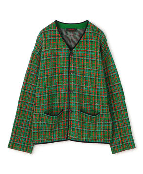 ■■■CABaN コットンカシミヤ チェックジャカードVネックカーディガン