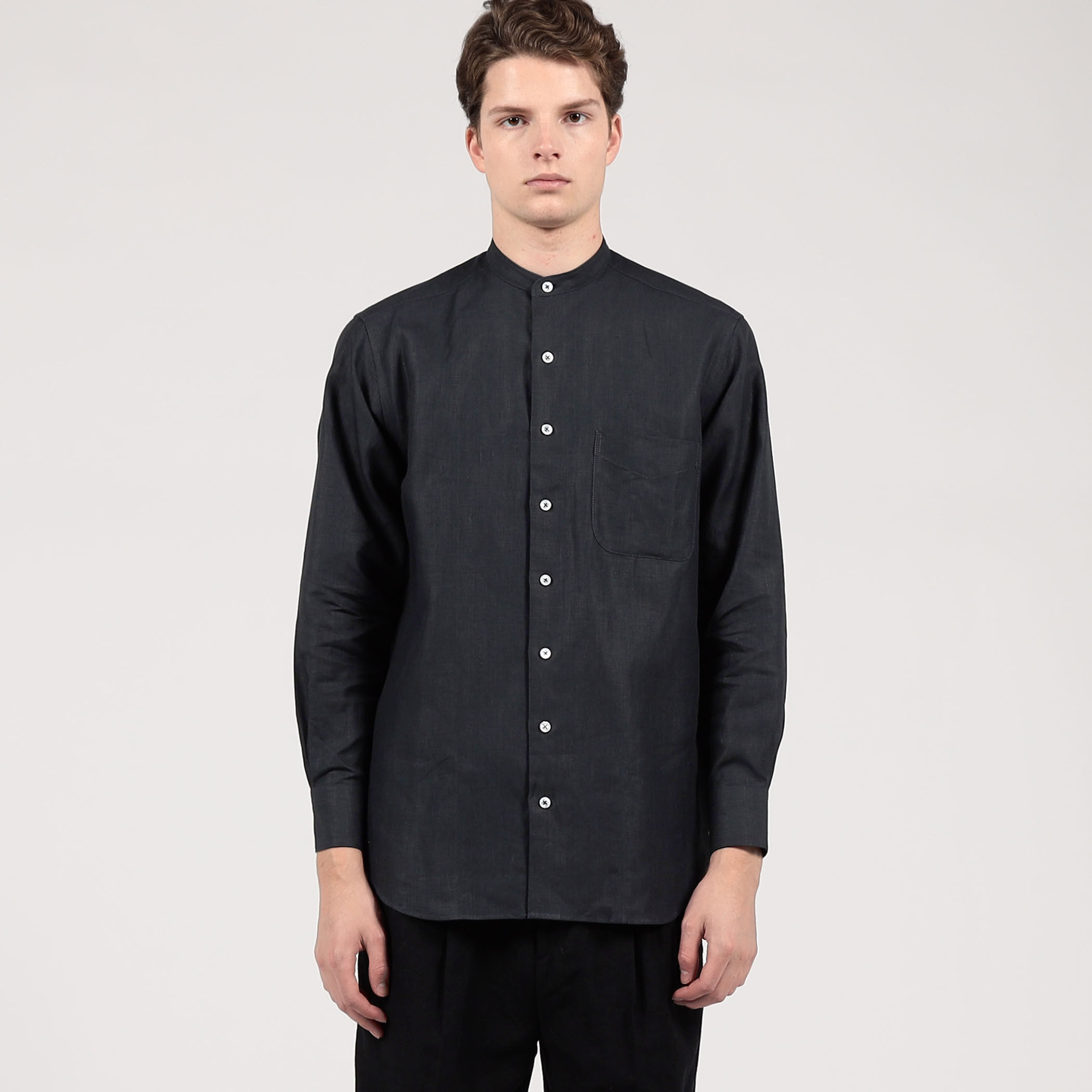 APPLETREES OPEN TRAVELER SHIRT リネン バンドカラーシャツ