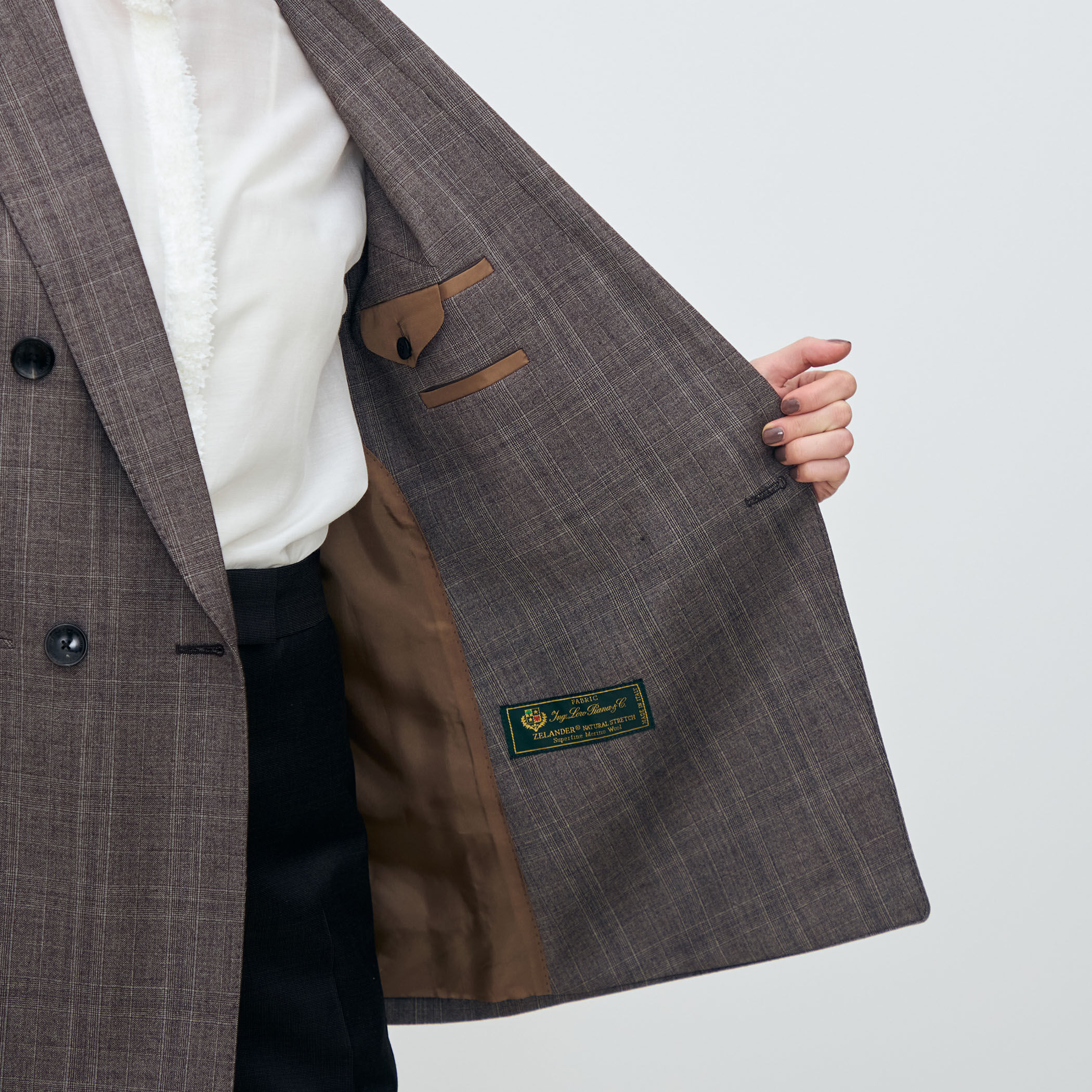 トゥモローランド ジャケット ダークグレーチェック グレンチェックサッカー ダブルブレストジャケット｜トゥモローランド