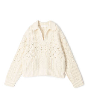 コットンウールアラン オープンカラープルオーバー