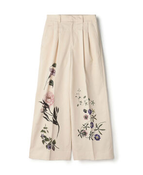 コットンツイル フラワープリント2タックワイドパンツ
