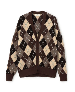 ラムウール インターシャアーガイル Vネックカーディガン