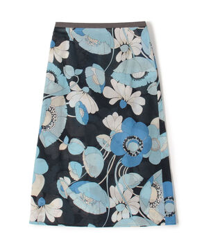ブルーフラワープリント ラップスカート