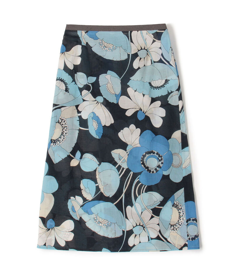 ブルーフラワープリント ラップスカート