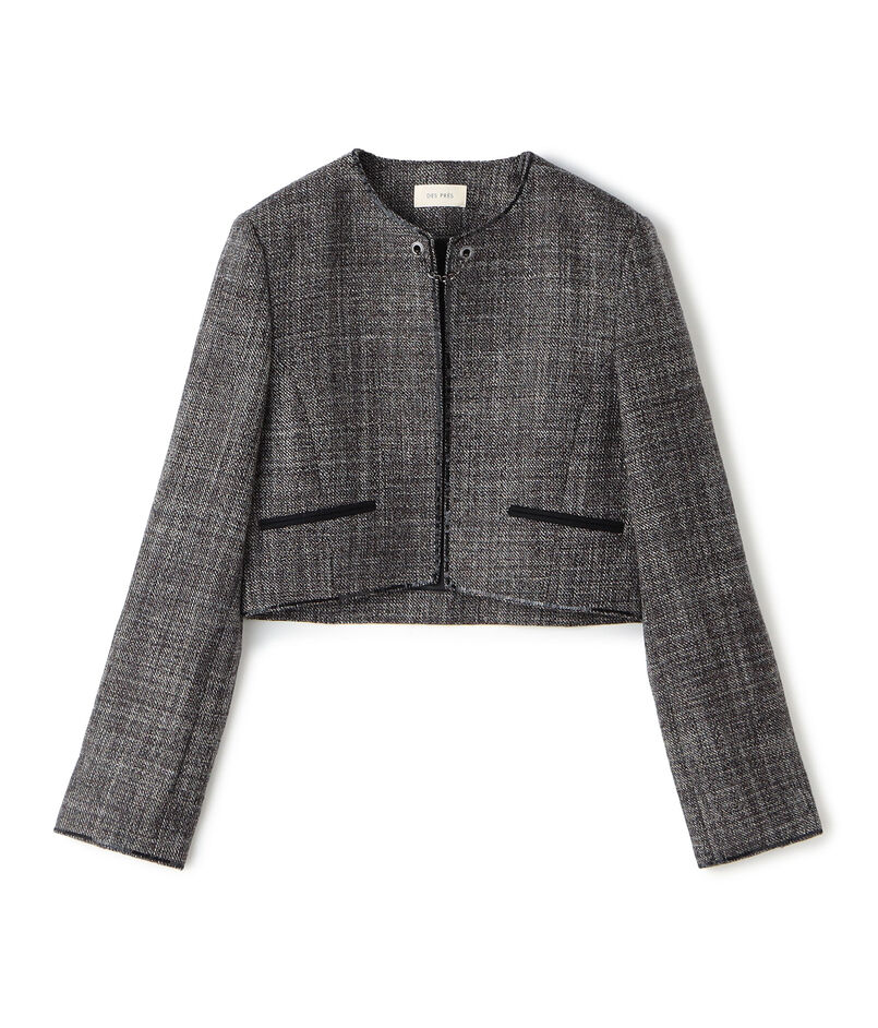 ウールリネンツイード クロップドジャケット