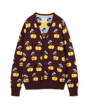 ウール チェリーモチーフ Vネックリバーシブルカーディガン