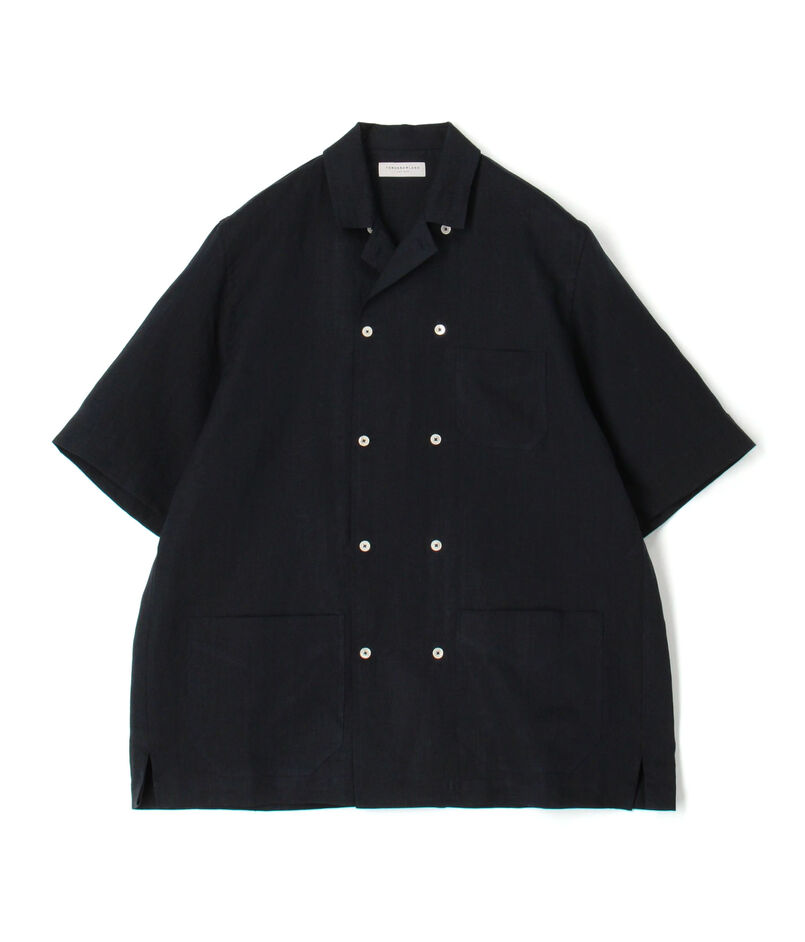 リネン ダブルブレステッド ハーフスリーブシャツ