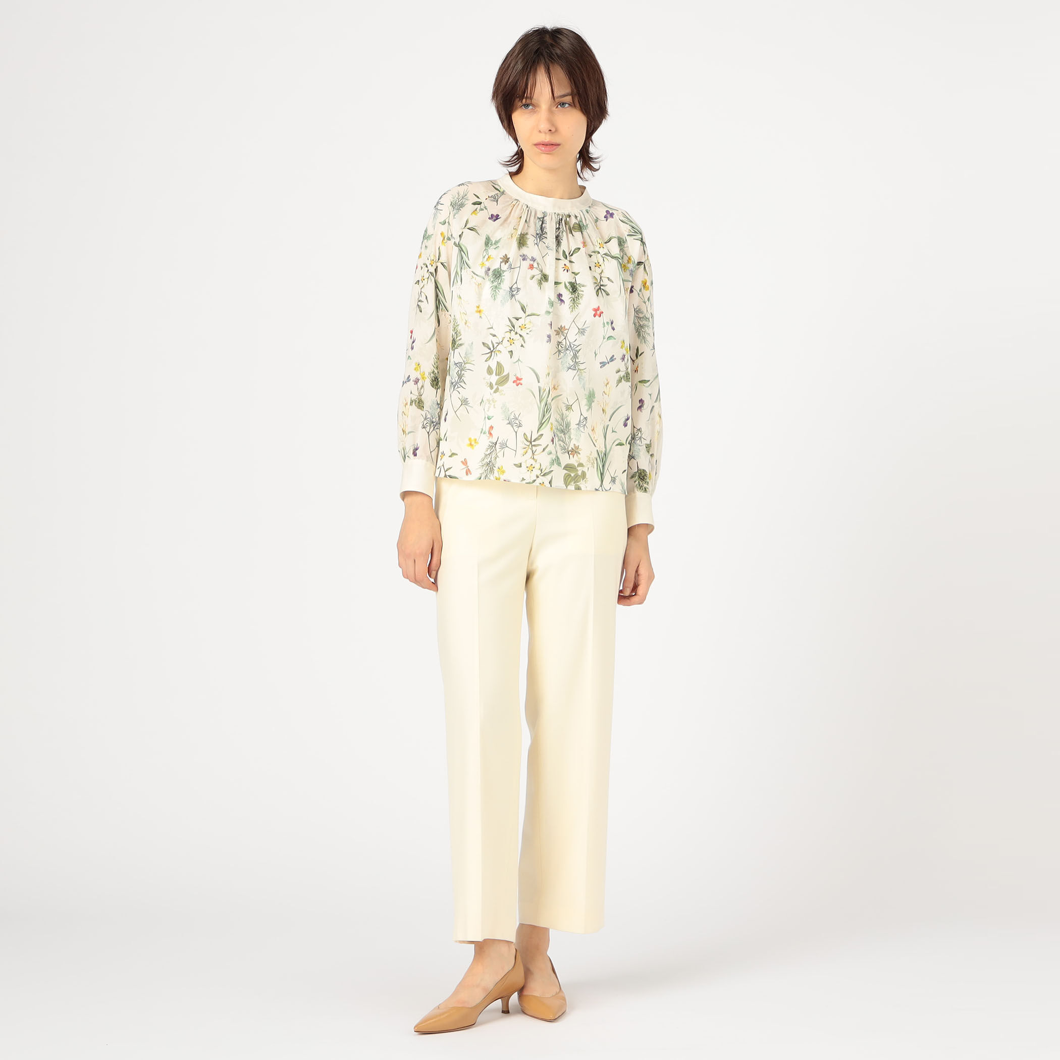 インセクトパフュームプリント ネックギャザーブラウス