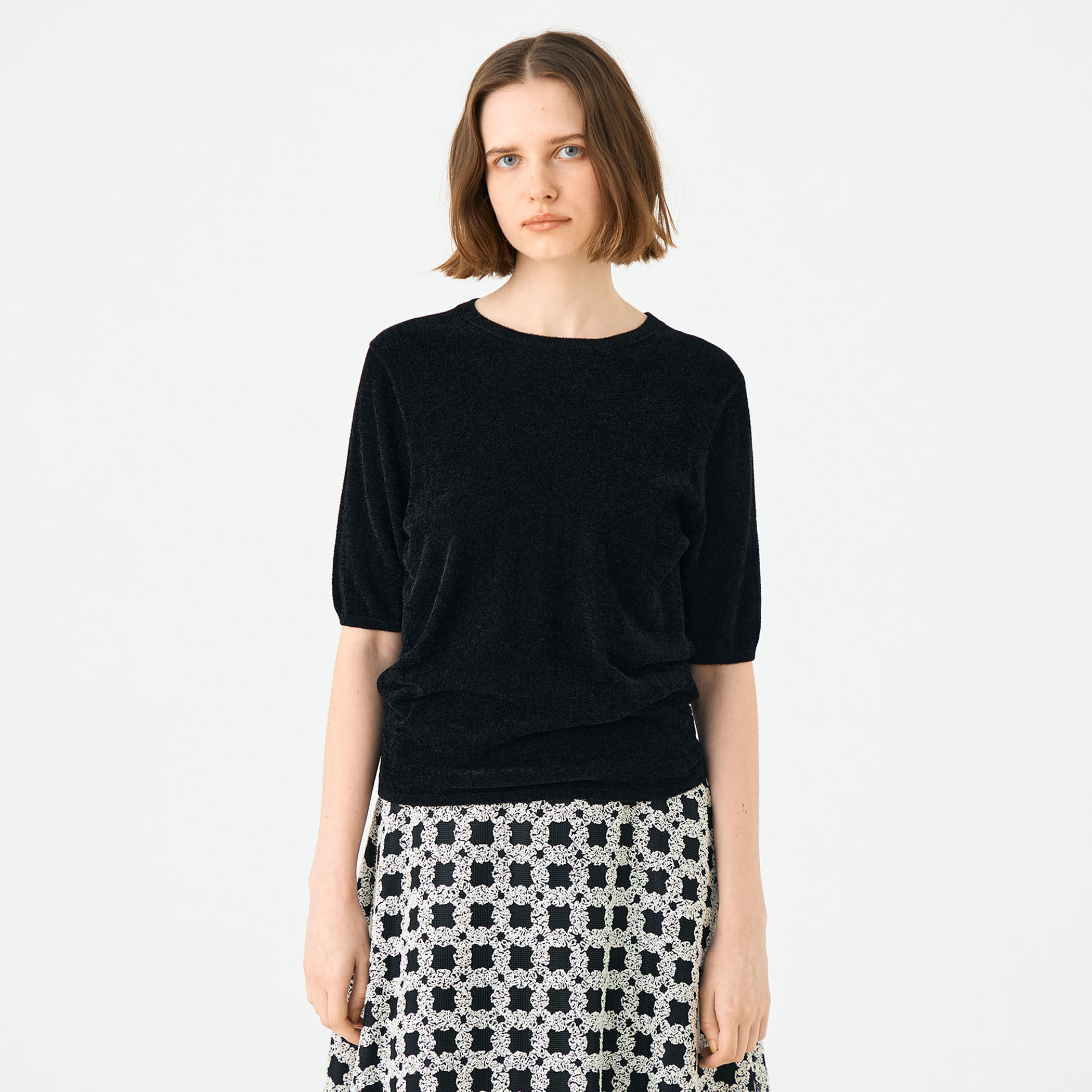 ストレッチベルベット ハーフスリーブプルオーバー