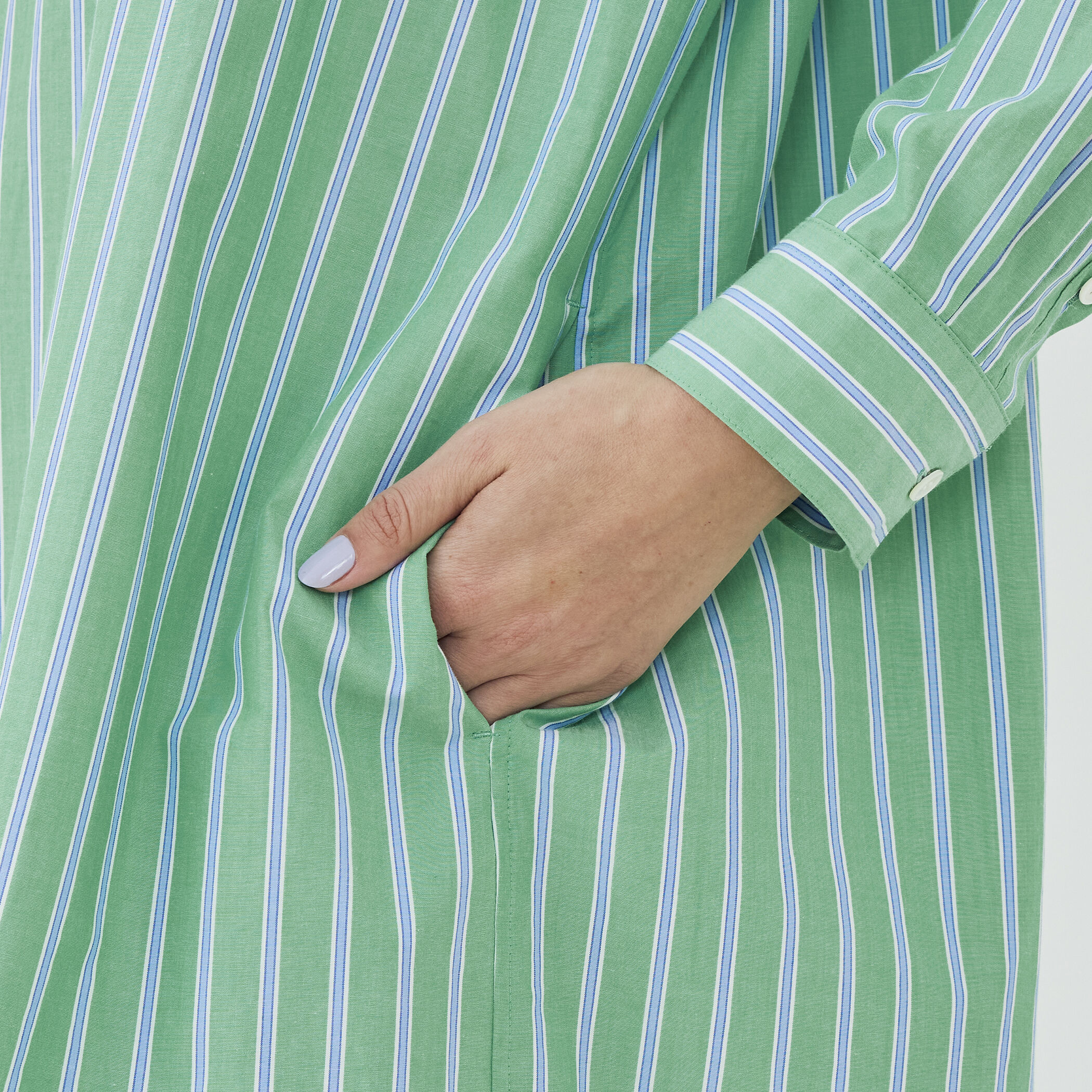 WEB先行予約】ストライプブロード ロングシャツワンピース