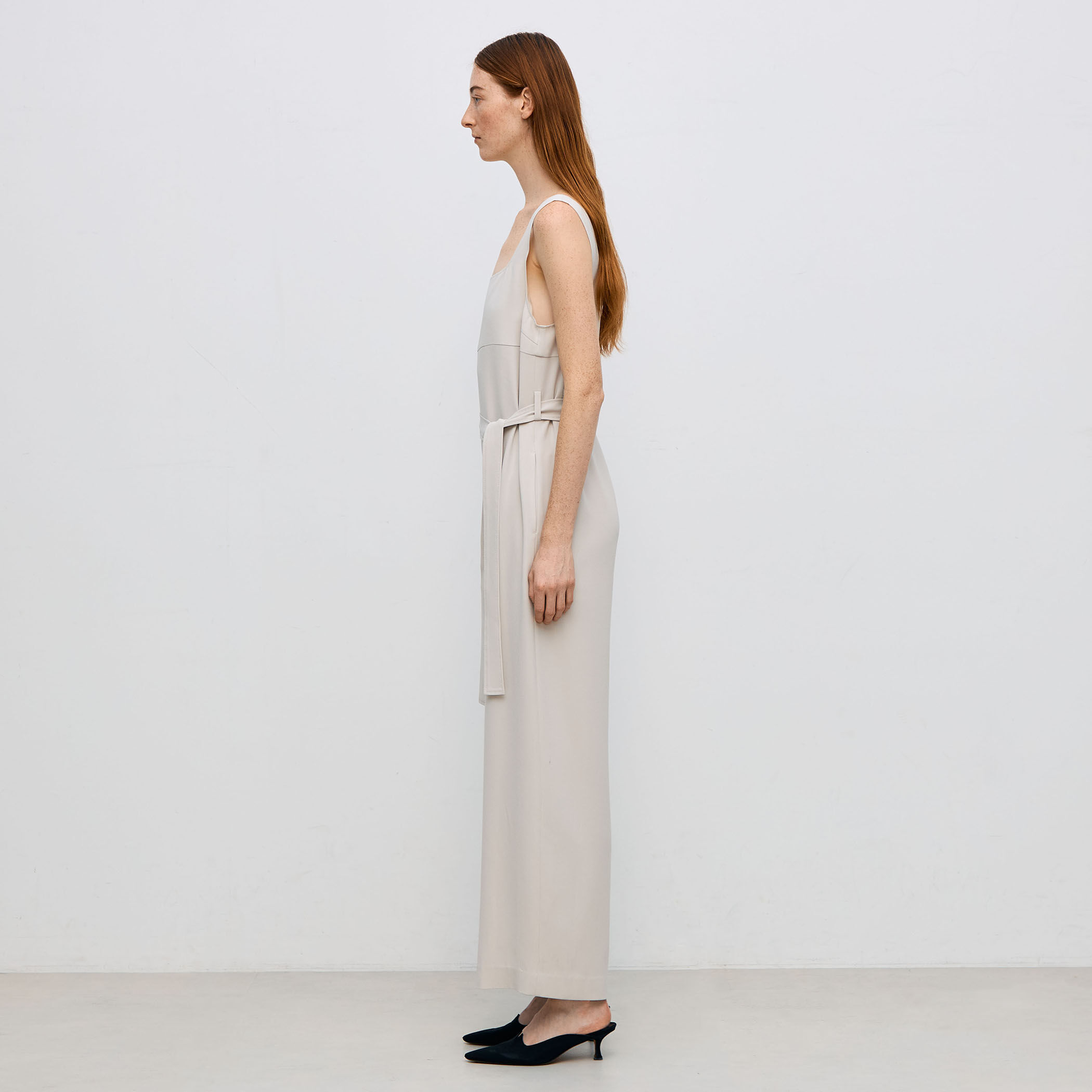 【ELISABETTAFRANCHI】ジョーゼット ブラウス ジャンプスーツ TALLサイズ 〕 トリアセバックサテンジョーゼット ラッフル