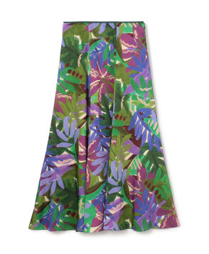 ポリエステル リーフプリントフレアスカート