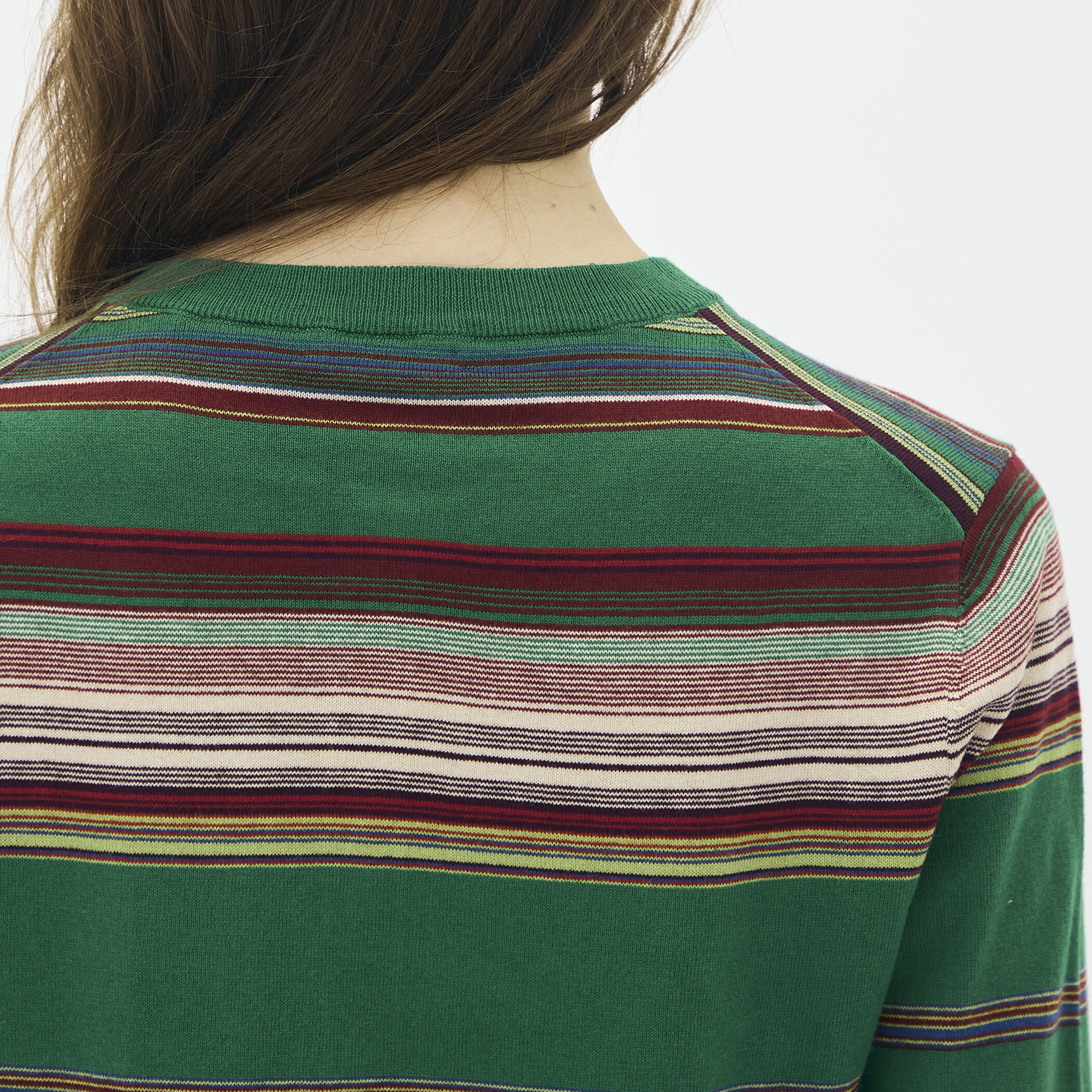 コットンカシミヤマルチボーダー クルーネックカーディガン