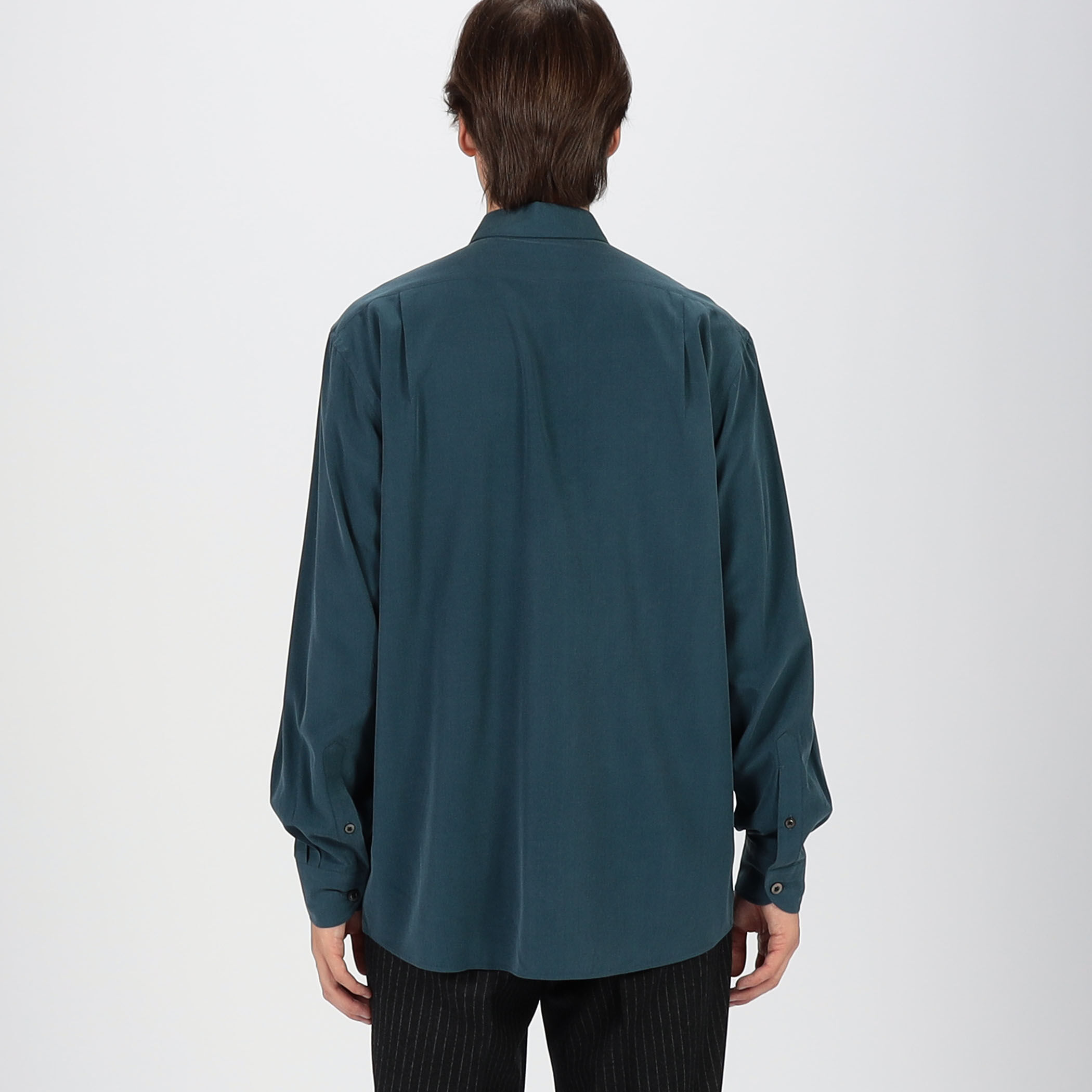 【TOMORROWLAND】タフタボーダー ノーカラージャケット シルク配合 シルクタフタ ダブルポケット レギュラーカラーシャツ