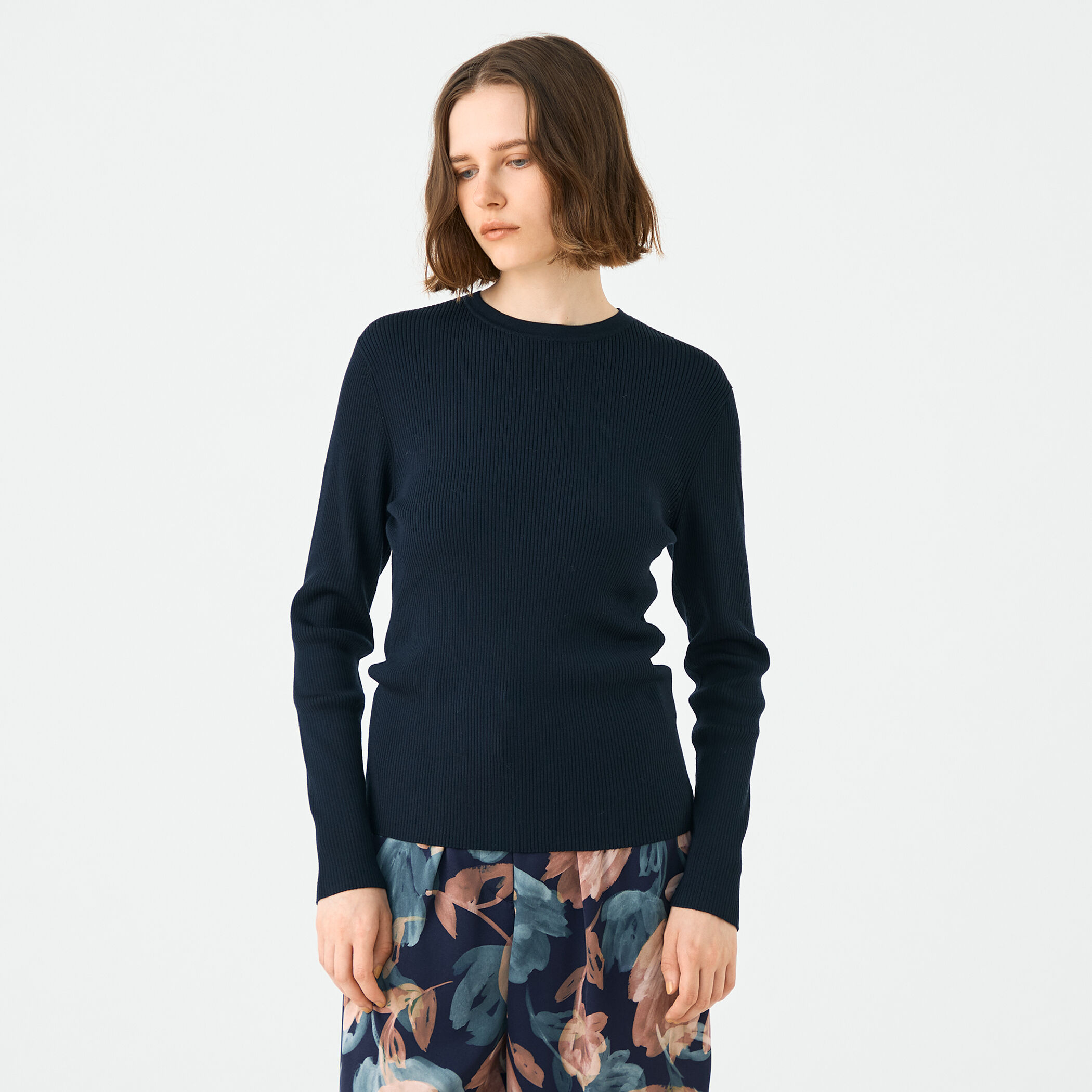 スーパーエクストラファインウールリブ クルーネックプルオーバー