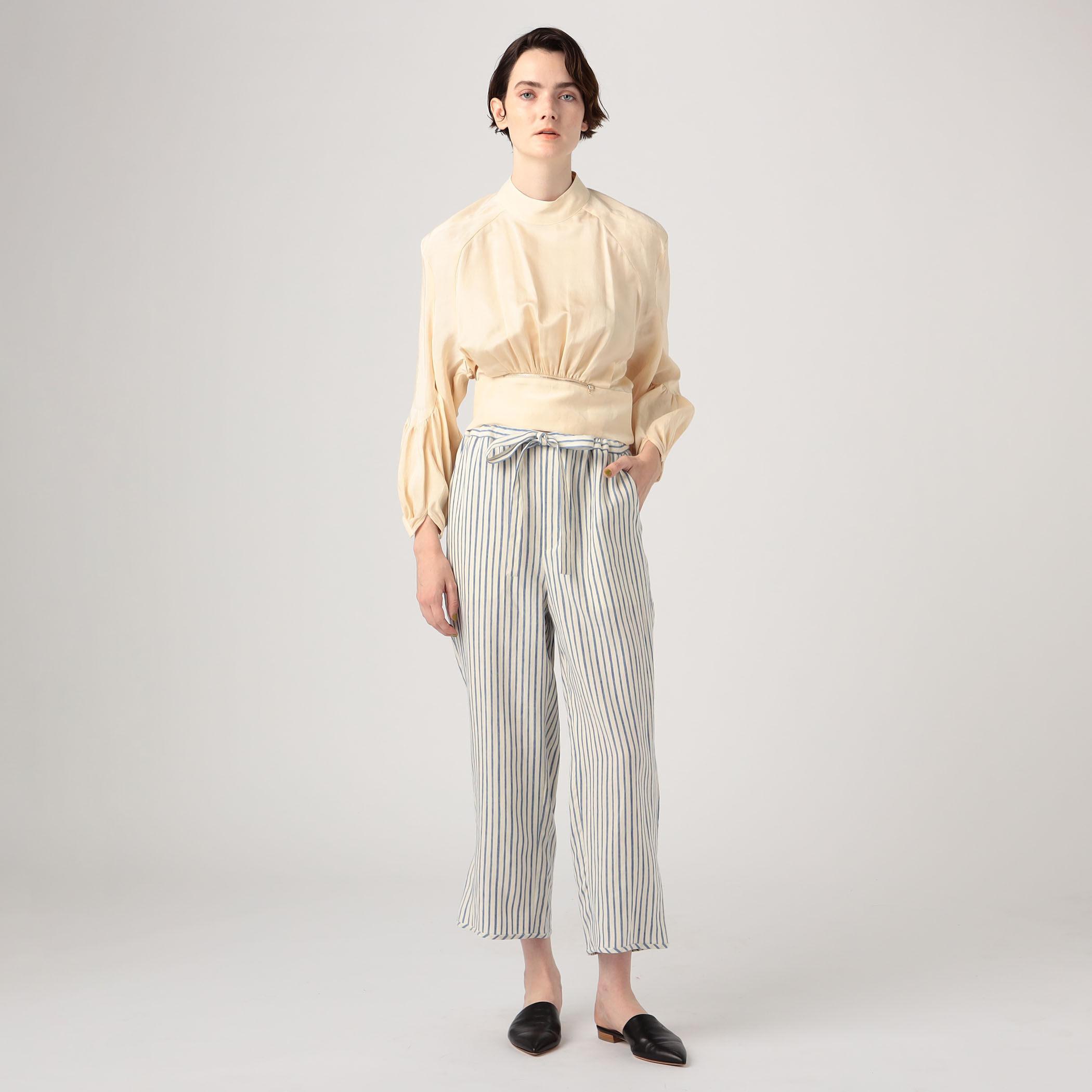 経堂) フォトコピュー PHOTOCOPIEU バックオープン ブラウス BACK OPEN BLOUSE サイズ38 ブラック 231SYL 23SS PHOTOCOPIEU OPEN BACK BLOUSE リネンシルク オープンバック