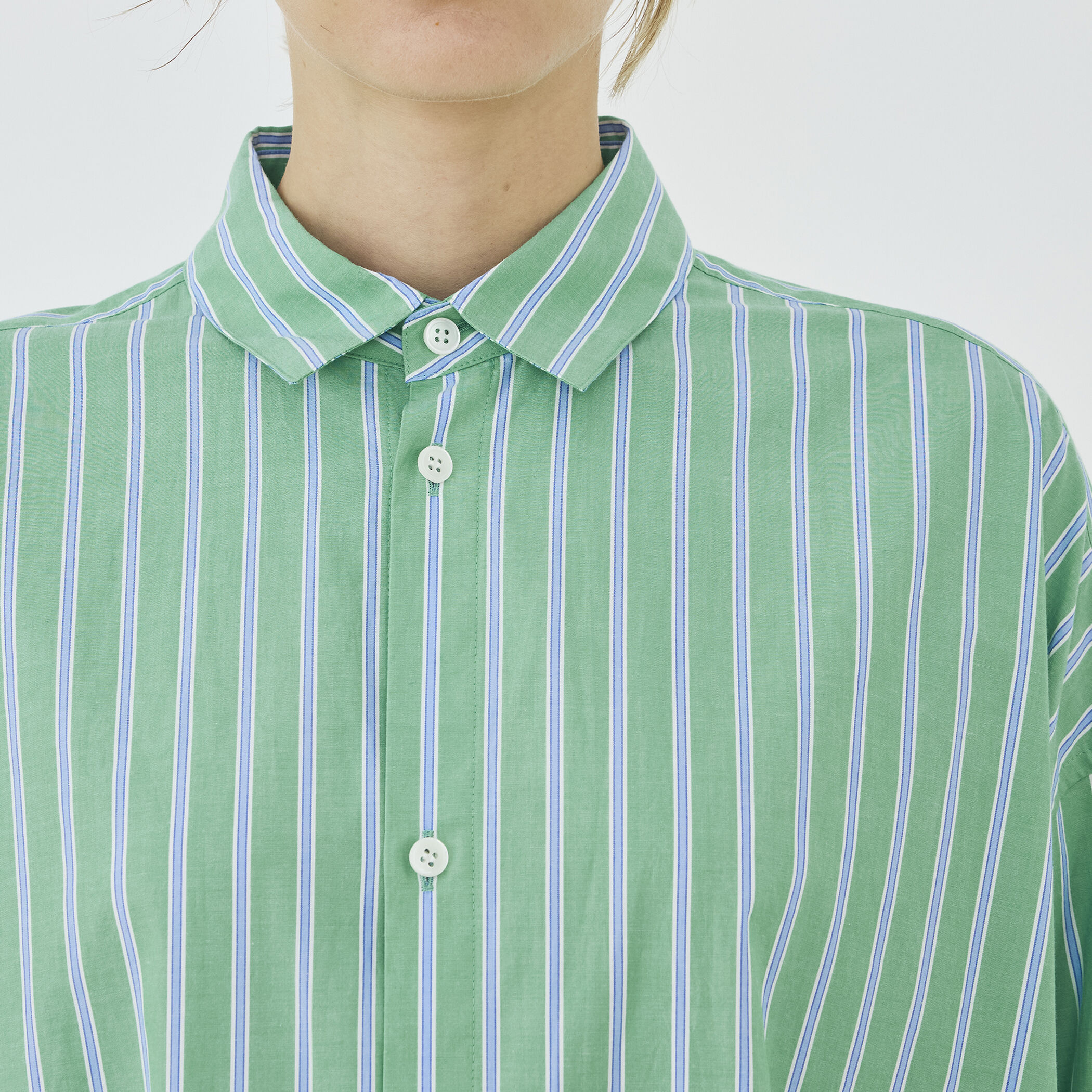 WEB先行予約】ストライプブロード ロングシャツワンピース