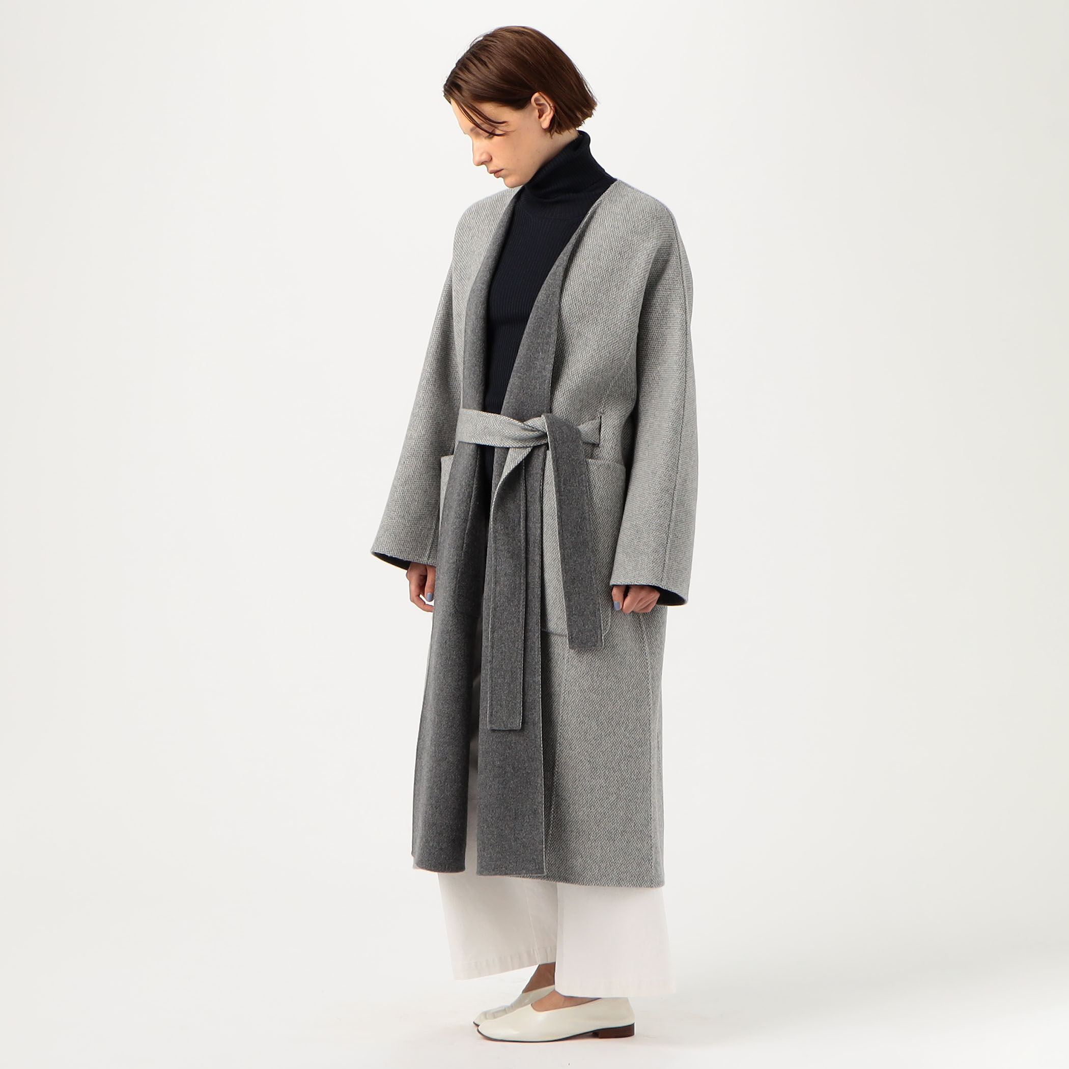 タスマニアウールダブルフェイス ノーカラーコート