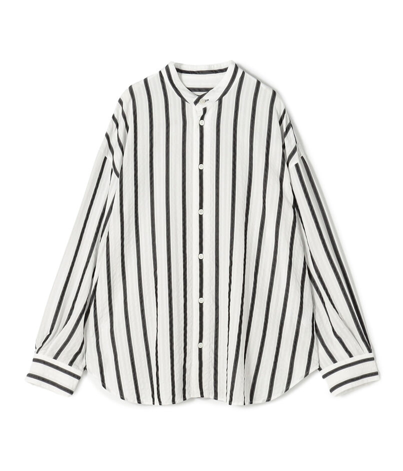 ソフトストライプ スタンドカラーシャツ