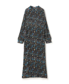 ポリエステルプリーツ バンドカラーワンピース