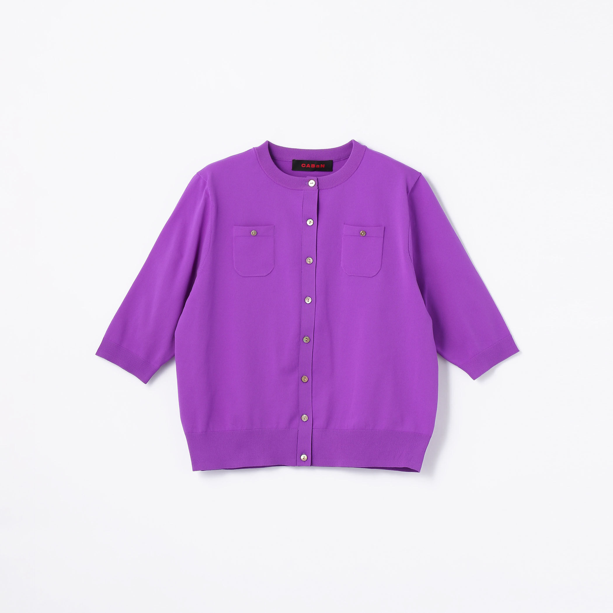 CABaN ファインポリエステル ハーフスリーブポケットカーディガン ピンク □ファインポリエステル ハーフスリーブポケットカーディガン
