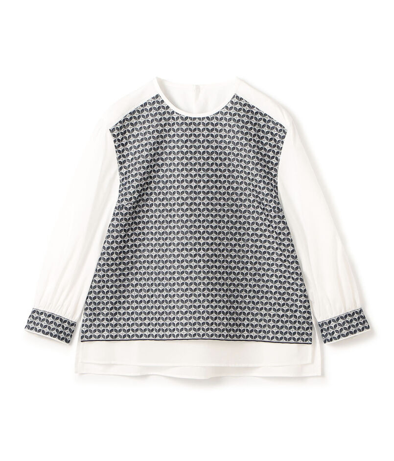 リーフエンブロイダリー コンビプルオーバーブラウス