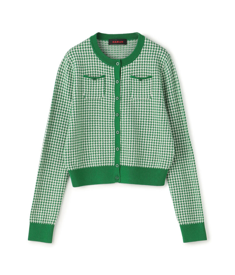 コットンカシミヤ ギンガムチェックカーディガン