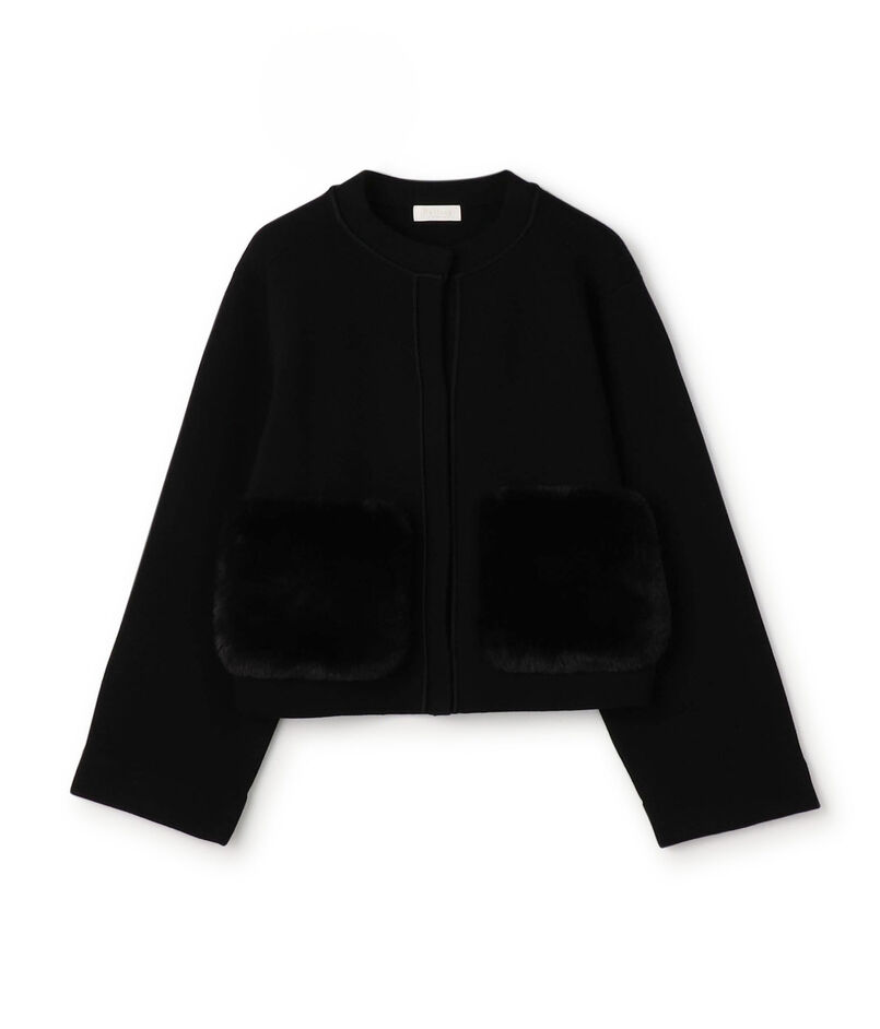 ウールポリエステルミラノリブ クルーネックカーディガン  