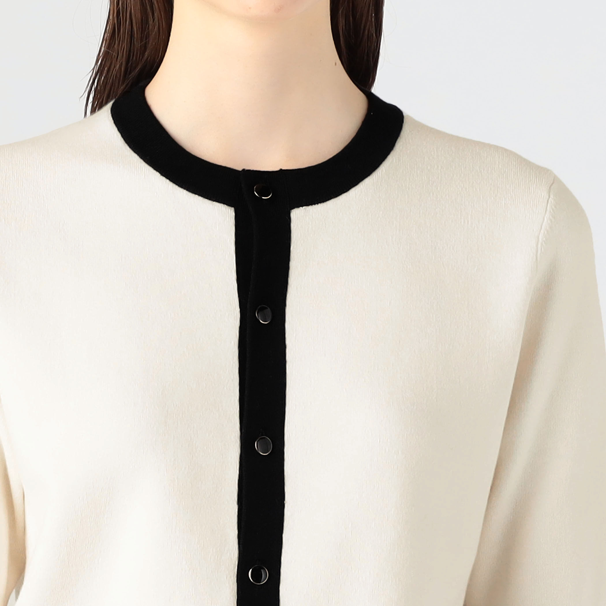 コットンカシミヤ バイカラーハーフスリーブカーディガン