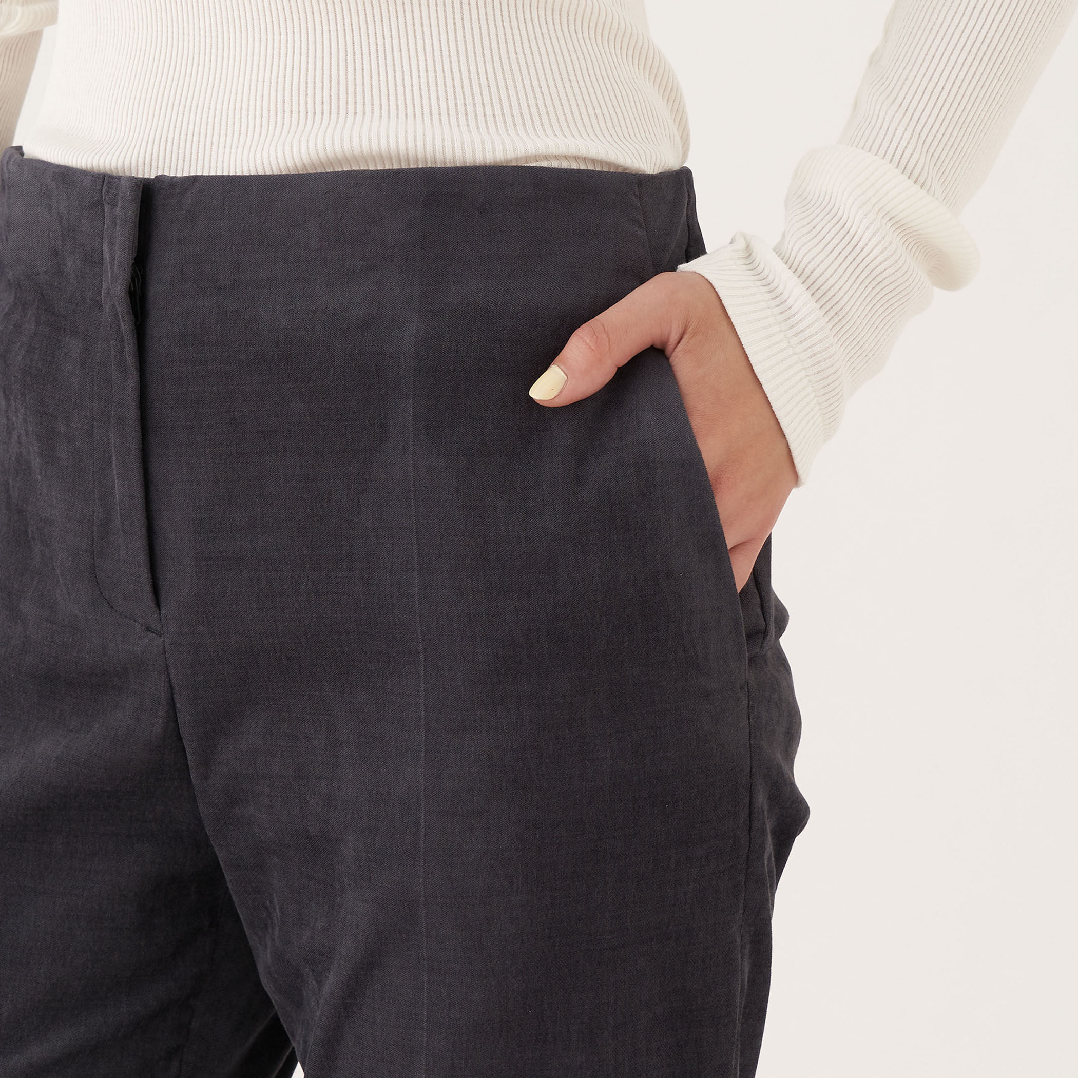 コットンレーヨンベルベット シガレットパンツ