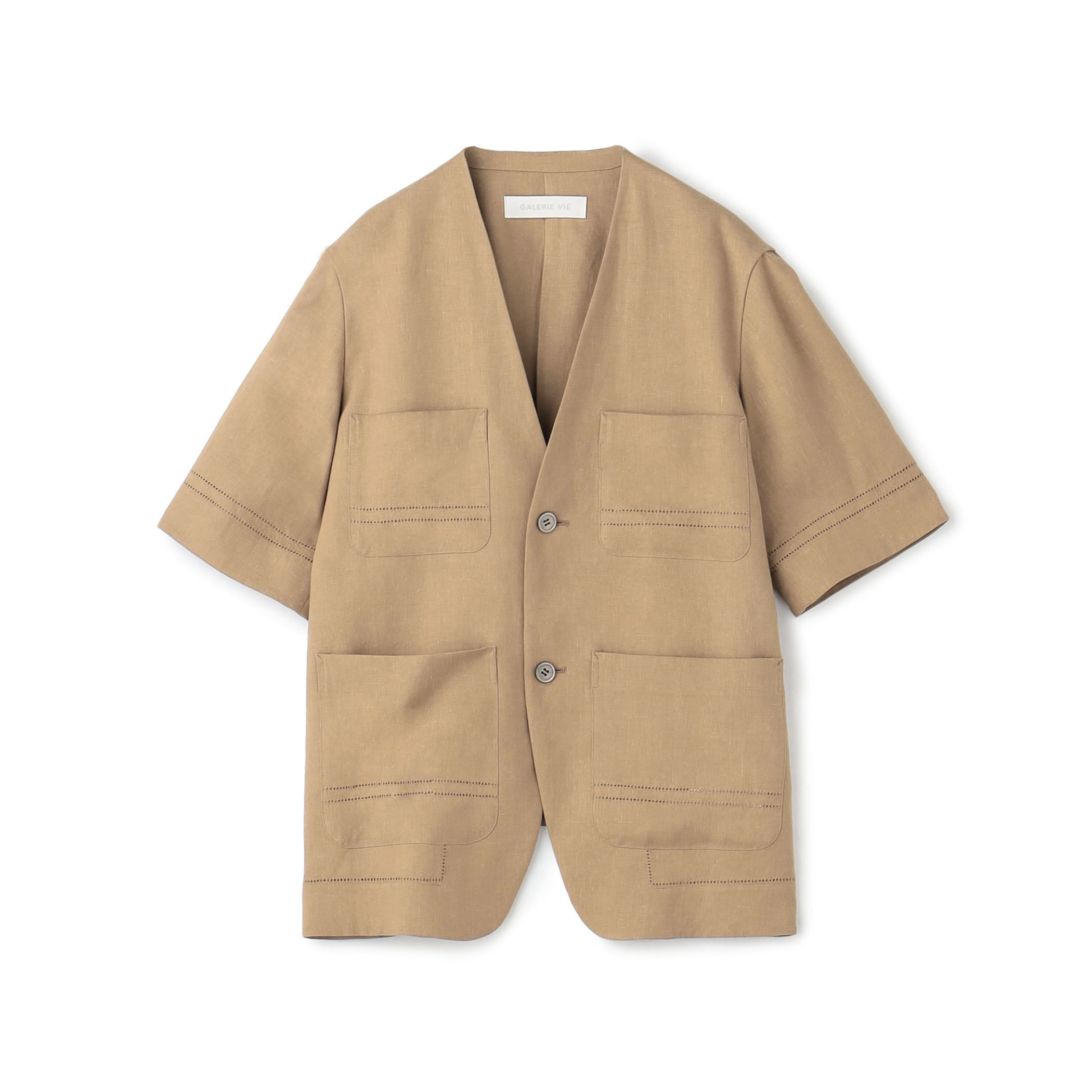 GALERIE VIE リブコンビフレンチリネン ハーフスリーブジャケット □リブコンビフレンチリネン ハーフスリーブジャケット