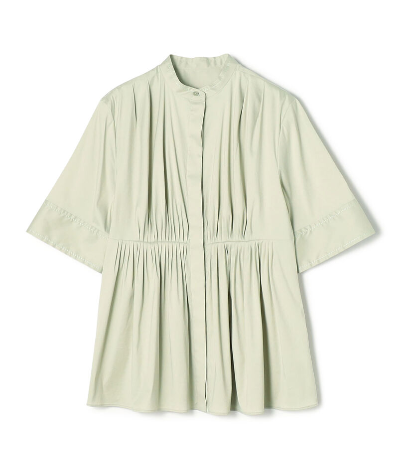 ストレッチブロード ビンタックペプラムブラウス