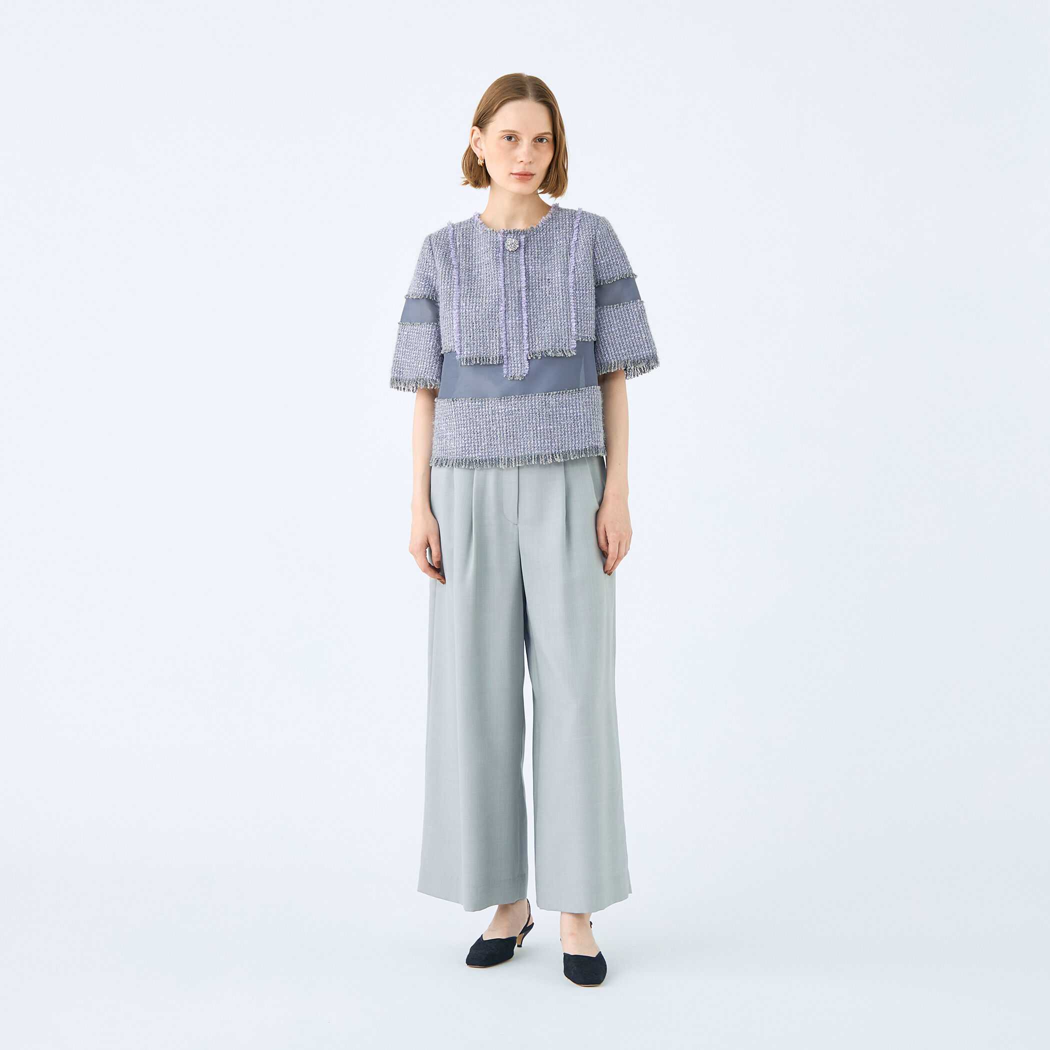 □ブロッキングツイード ハーフスリーブプルオーバー