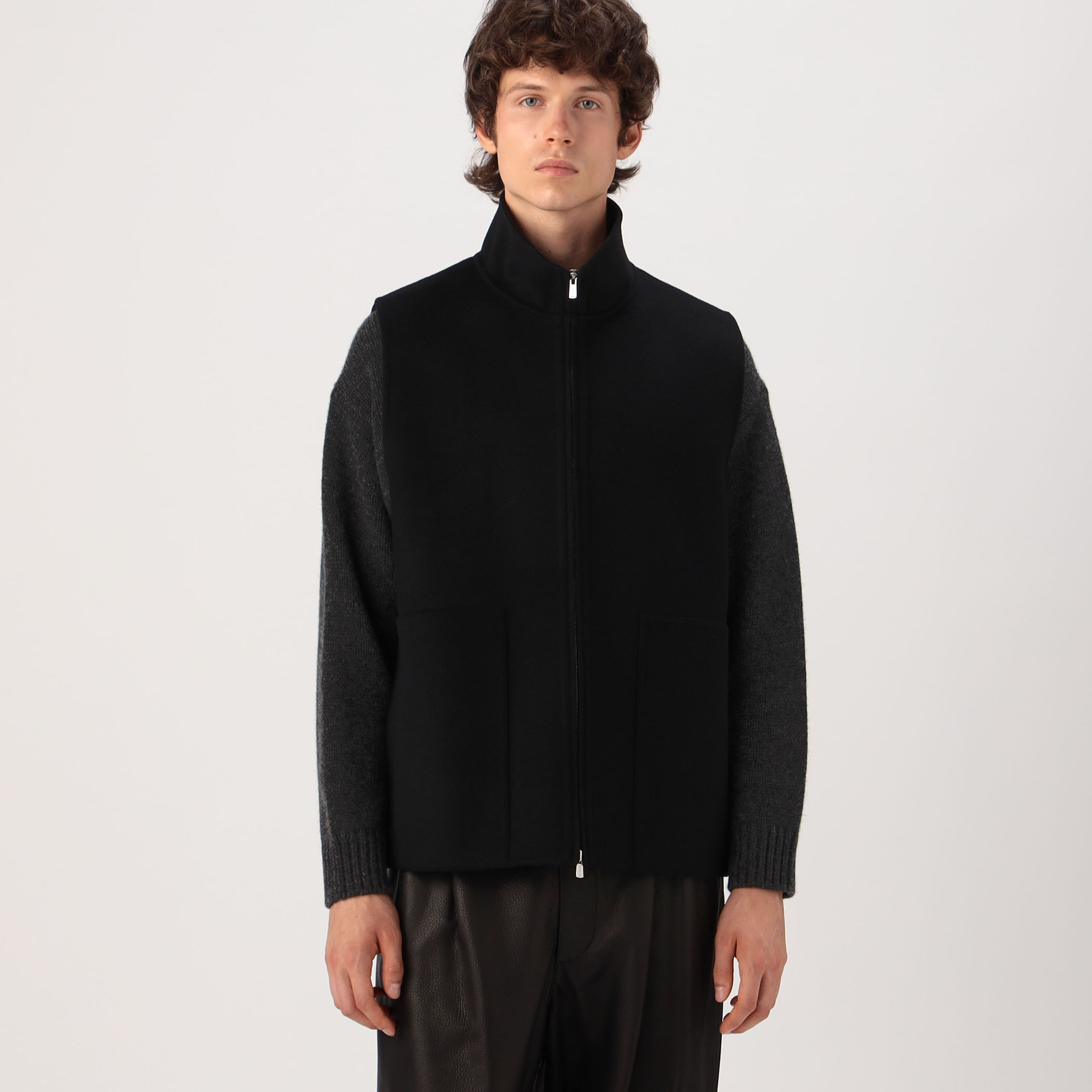 UNITED ARROWS ベルテッドロングジレ ダブルフェイスベスト ブラック UNITED ARROWS ベルテッドロングジレ ダブルフェイスベスト ブラック