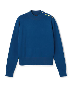 コットンカシミヤ モックネックゴールドボタンプルオーバー