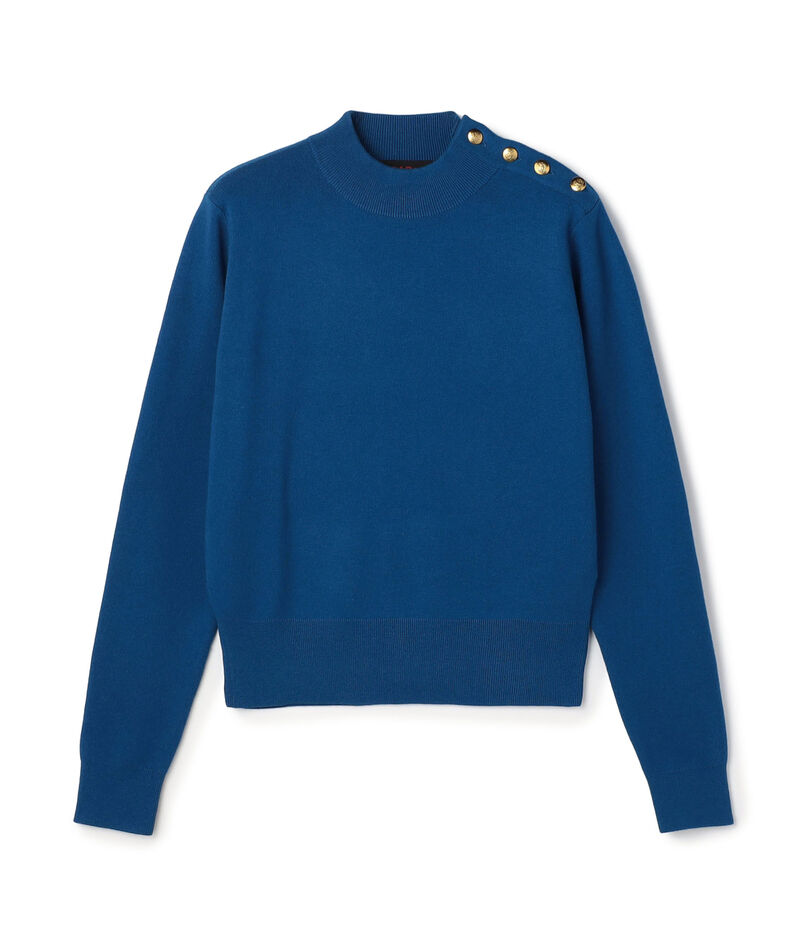 コットンカシミヤ モックネックゴールドボタンプルオーバー