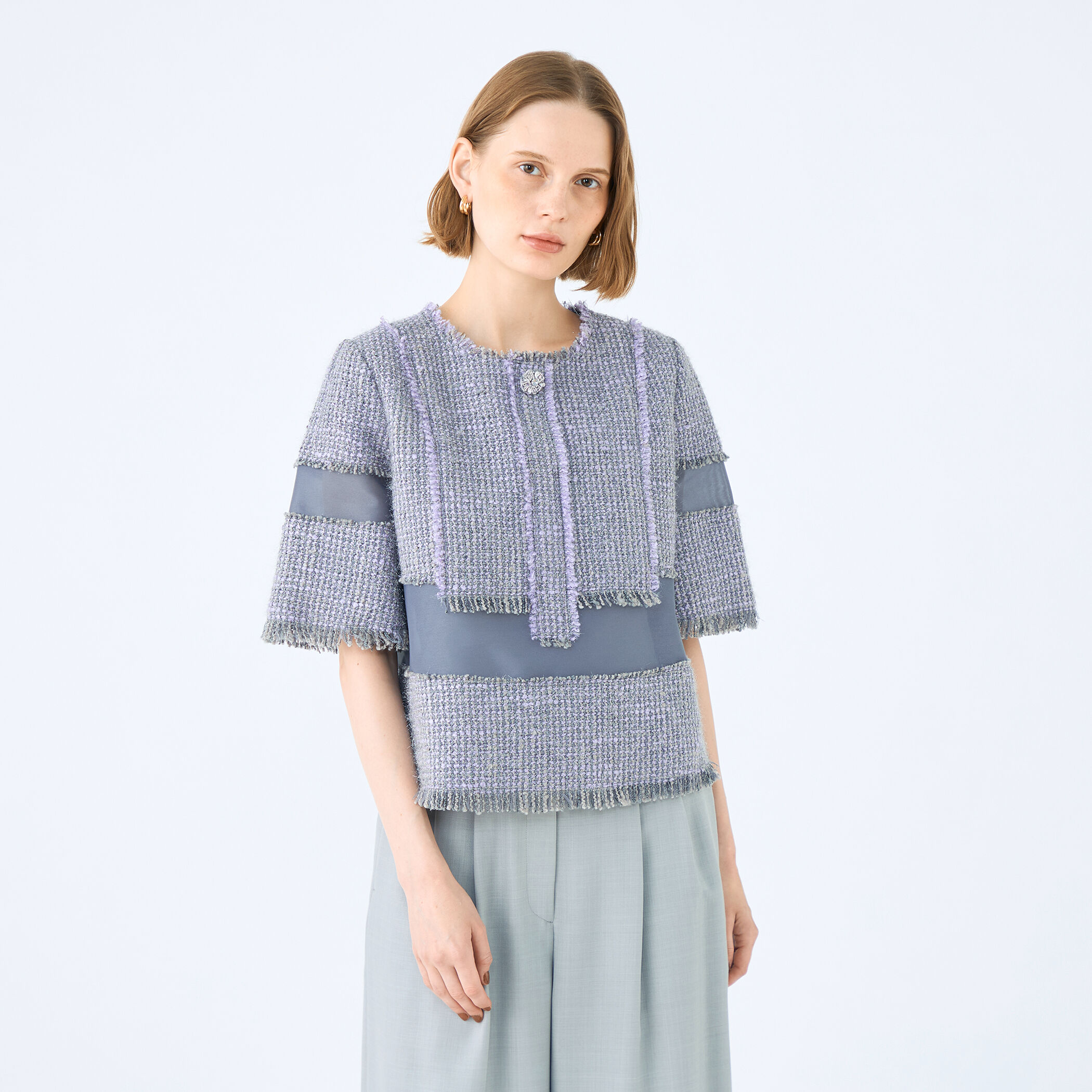 □ブロッキングツイード ハーフスリーブプルオーバー