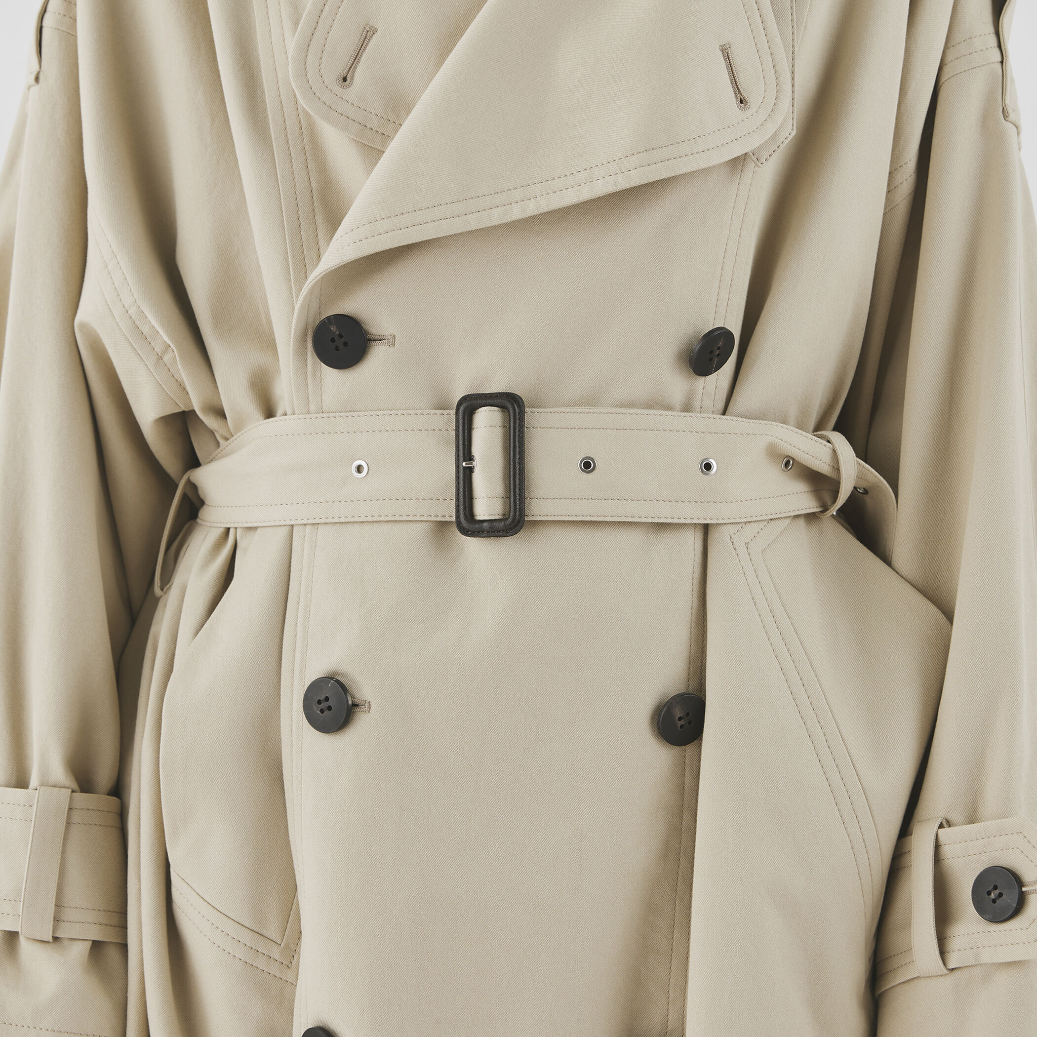 ノンマーセライズドコットンギャバジン ボリュームトレンチコート